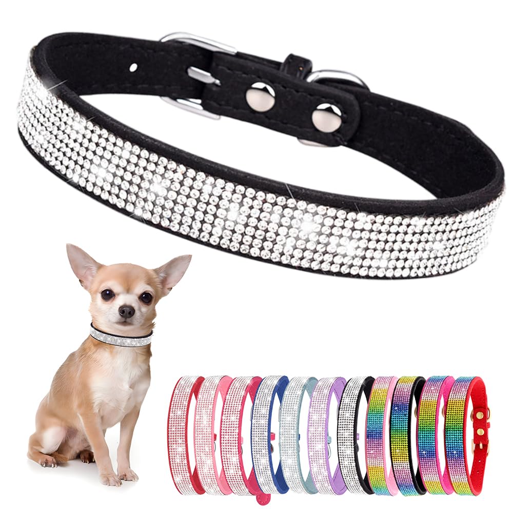 Cute Dog Collar With Bling Rhinestone, Fancy Crystal Diamond Glitter Pretty Jewel Soft Cat Collars For Small Medium Large Breed Dogs Girl Female Pet Puppy Kitten Terrier, Black L