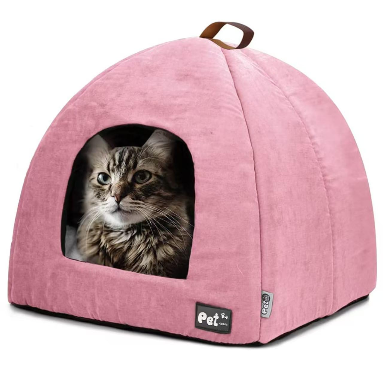 Premium Cat Bed For Indoor Cats And Small Dogs - Cave, Covered Tent, Kitten Hut With Cushioned Pillow (Large, Pink)