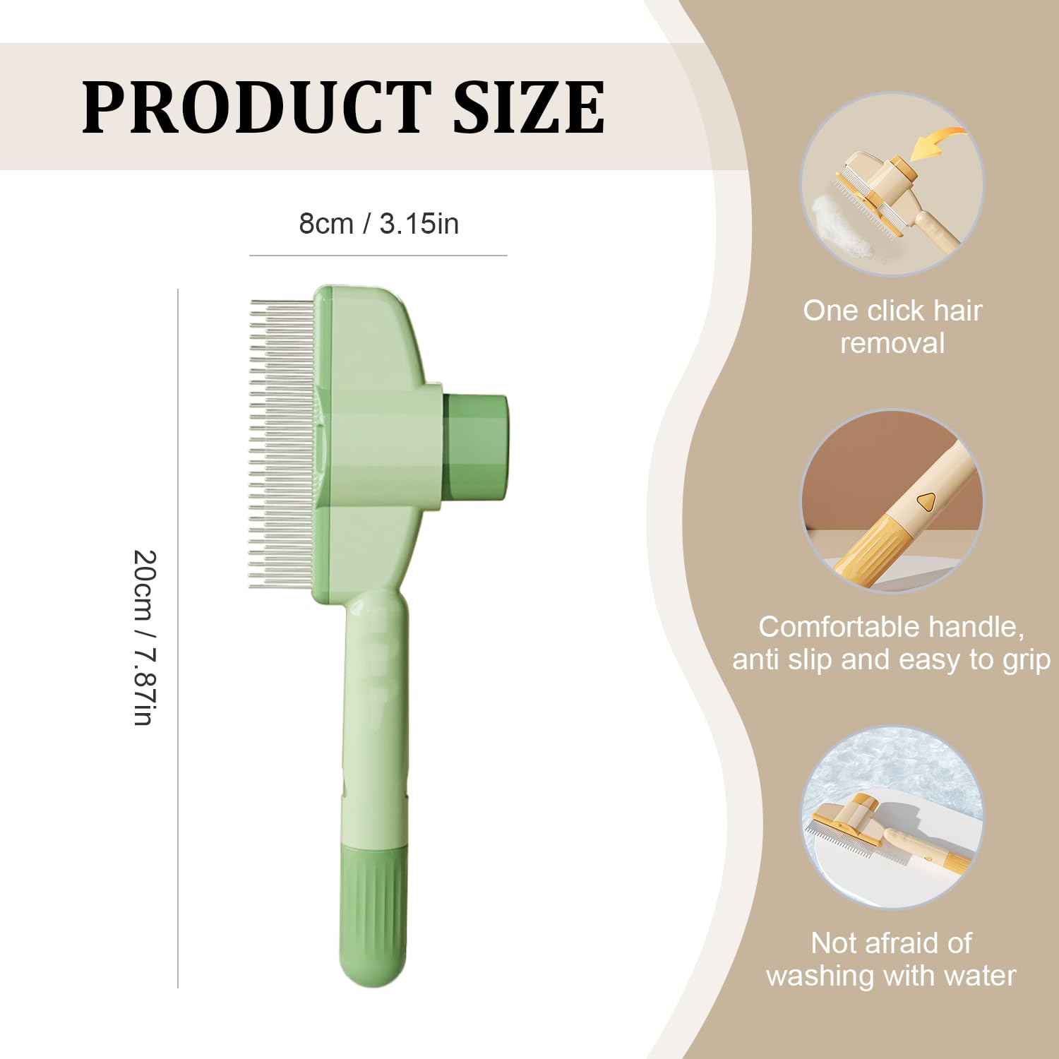 Pet Hair Removal Comb Flea Comb, New Cat Brush With Release Button, Pet Grooming Brush For Short&Long Hair Yellow Green