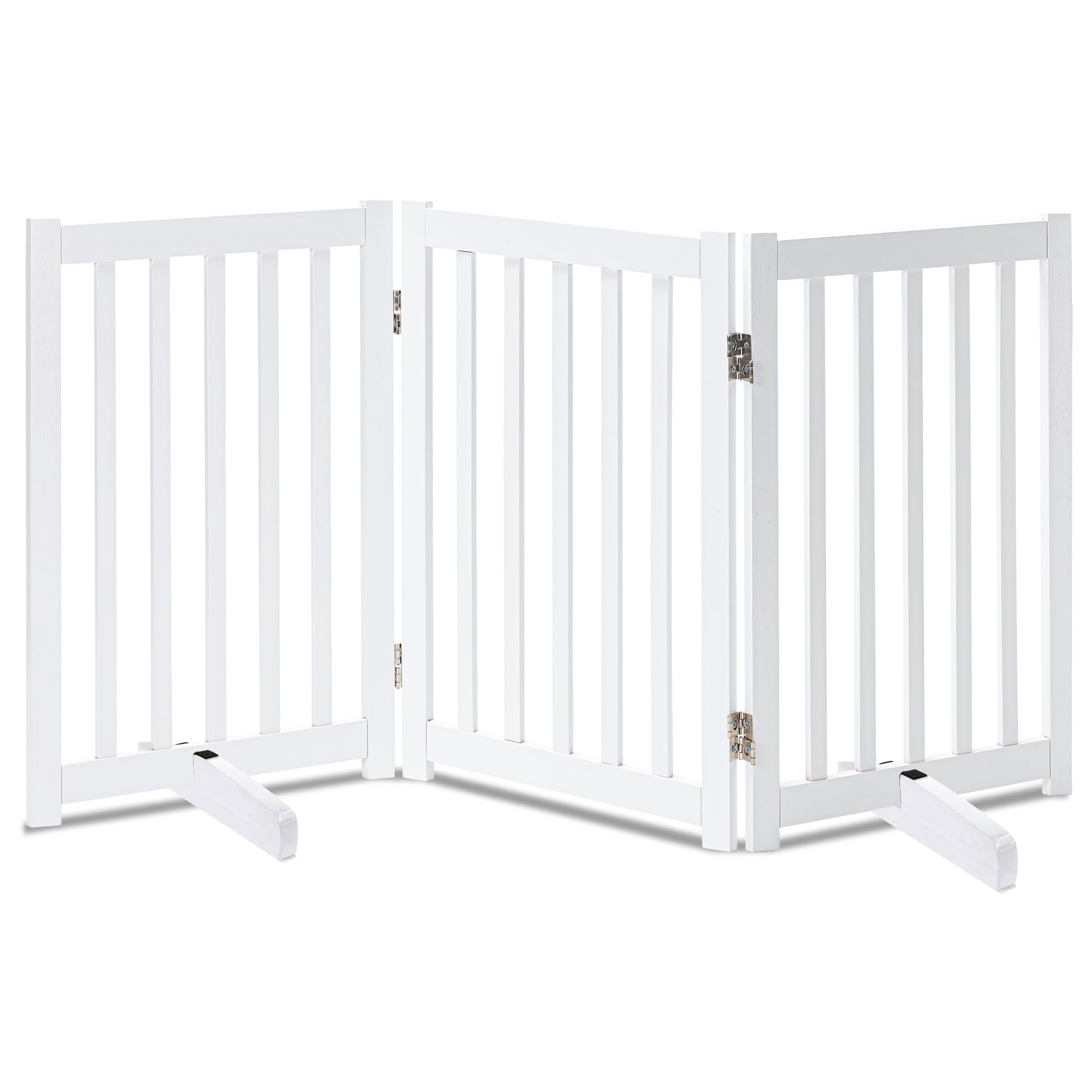 Lzrs Solid Hardwood Freestanding Pet Gate,Wooden Dog Gates For Doorways,Nature Wood Dog Gates For The House,Dog Gate For Stairs,Freestanding Indoor Gate Safety Fence,White,30' Height-3 Panels