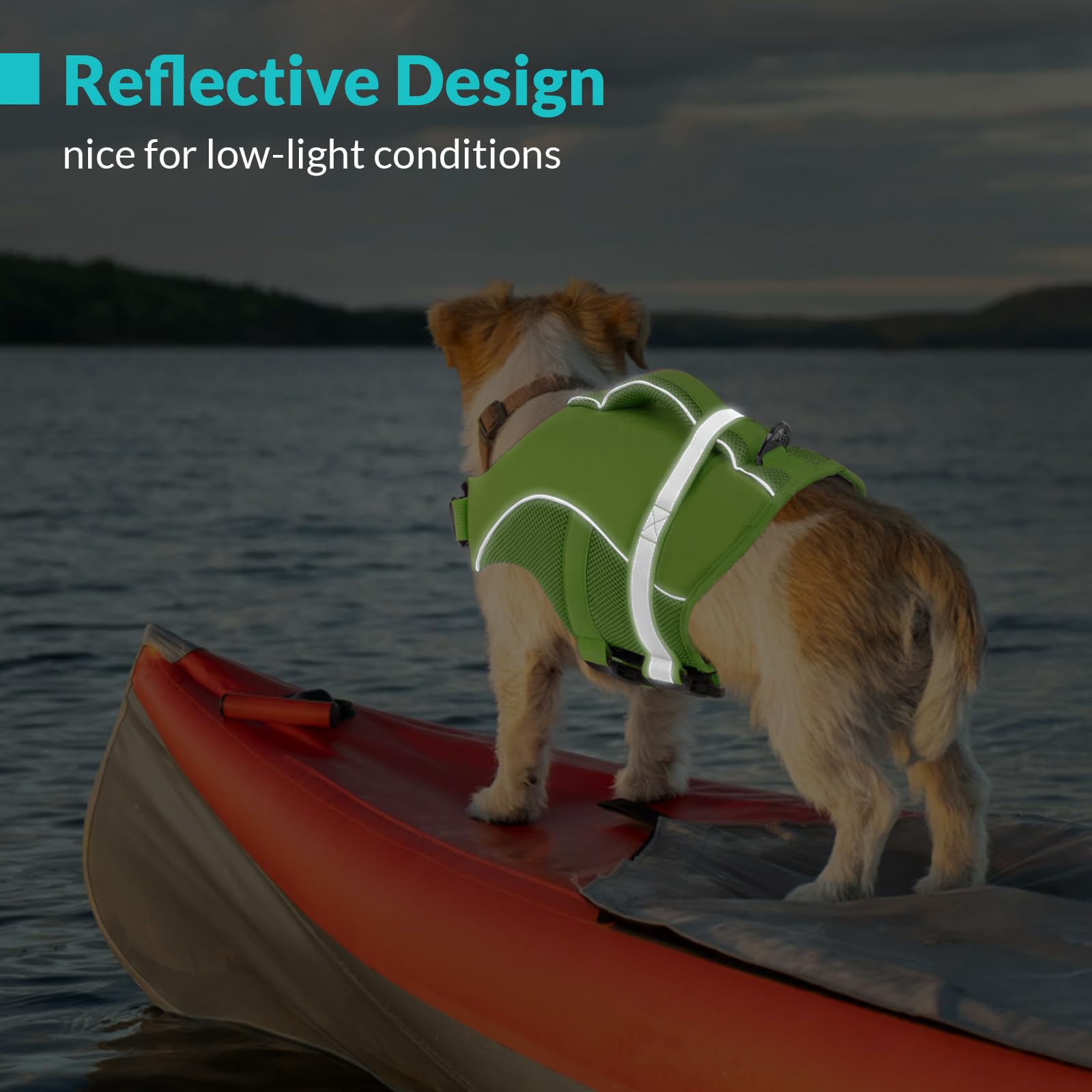Queenmore Dog Life Jacket, Adjustable Ripstop Dog Vest For Swimming, Boating With Rescue Handle, Superior Buoyancy - Green, Xl