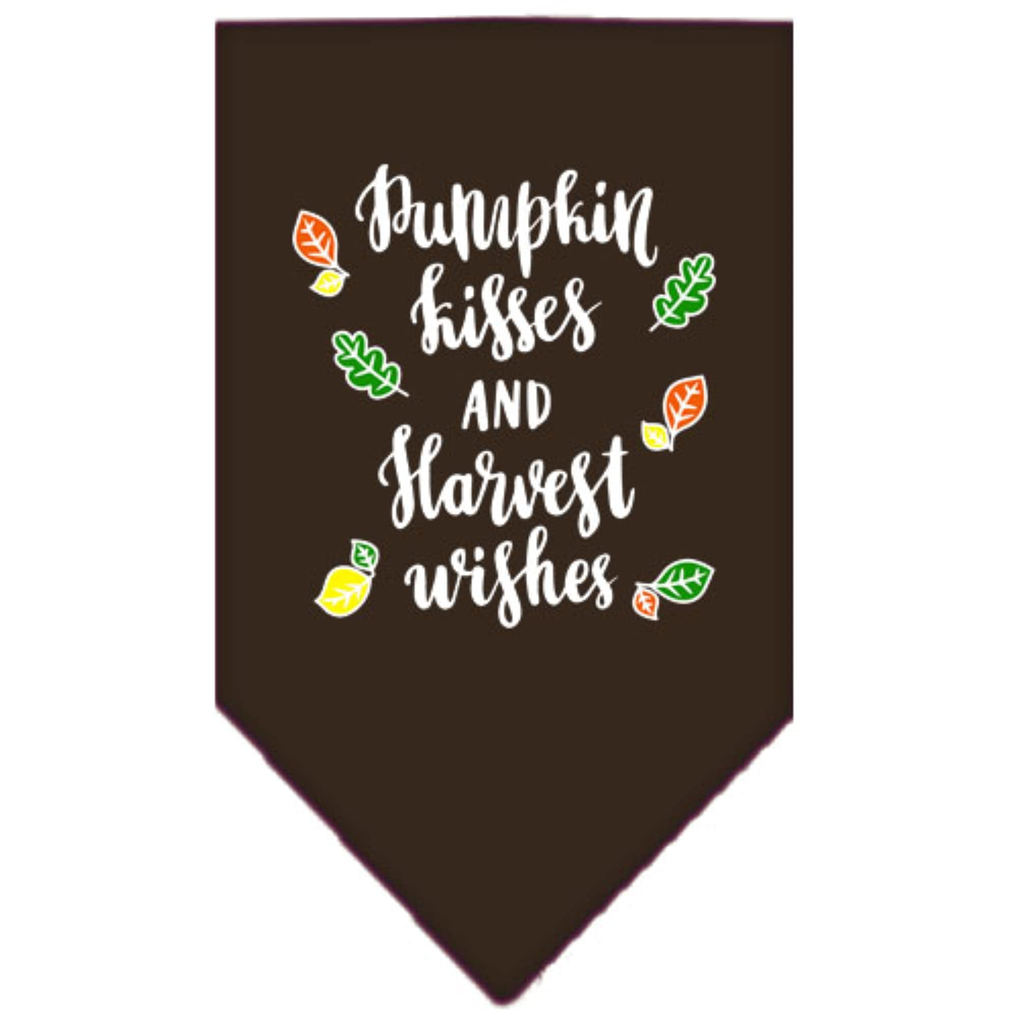 Dog Bandana Screen Printed, &quot;Pumpkin Kisses & Harvest Wishes&quot; Brown Large