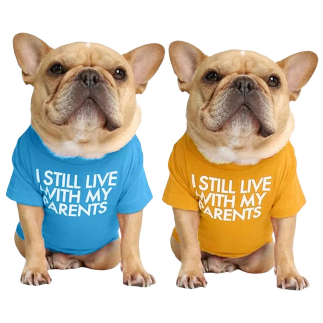 Kutkut 2 Pcs Pet Dog Breathable Stretchy Round Neck T-Shirt I Still Live With My Parents Small Dog Cats Summer T-Shirts Soft Cot