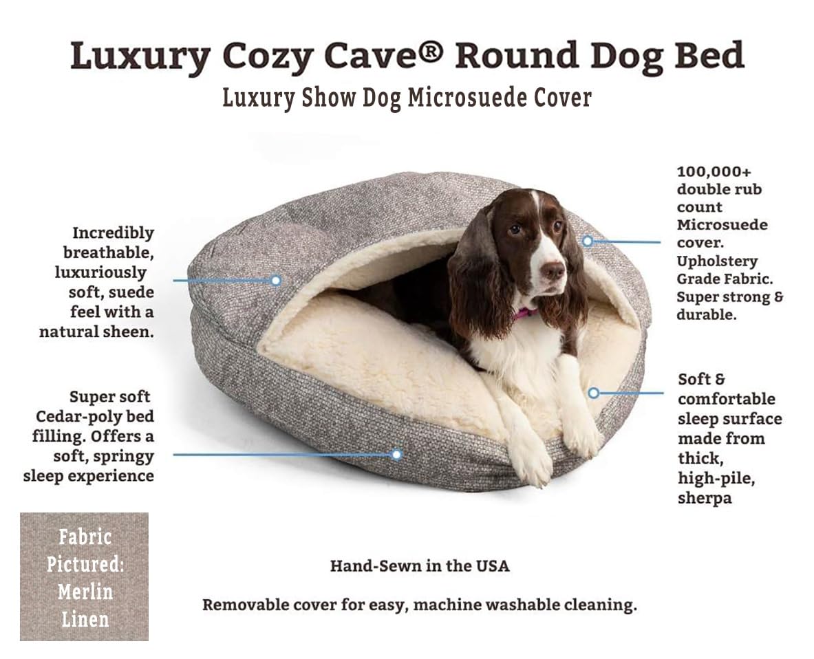 Snoozer Luxury Microsuede Cozy Cave Pet Bed, Show Dog Collection, Large, Merlin Linen