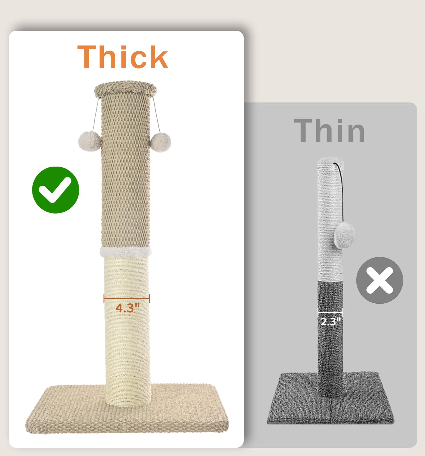 Made4Pets Cat Scratching Post 23.6'', Tall Scratching Posts For Indoor Cats Adults, Natural Sisal Rope Cat Scratcher With Replac