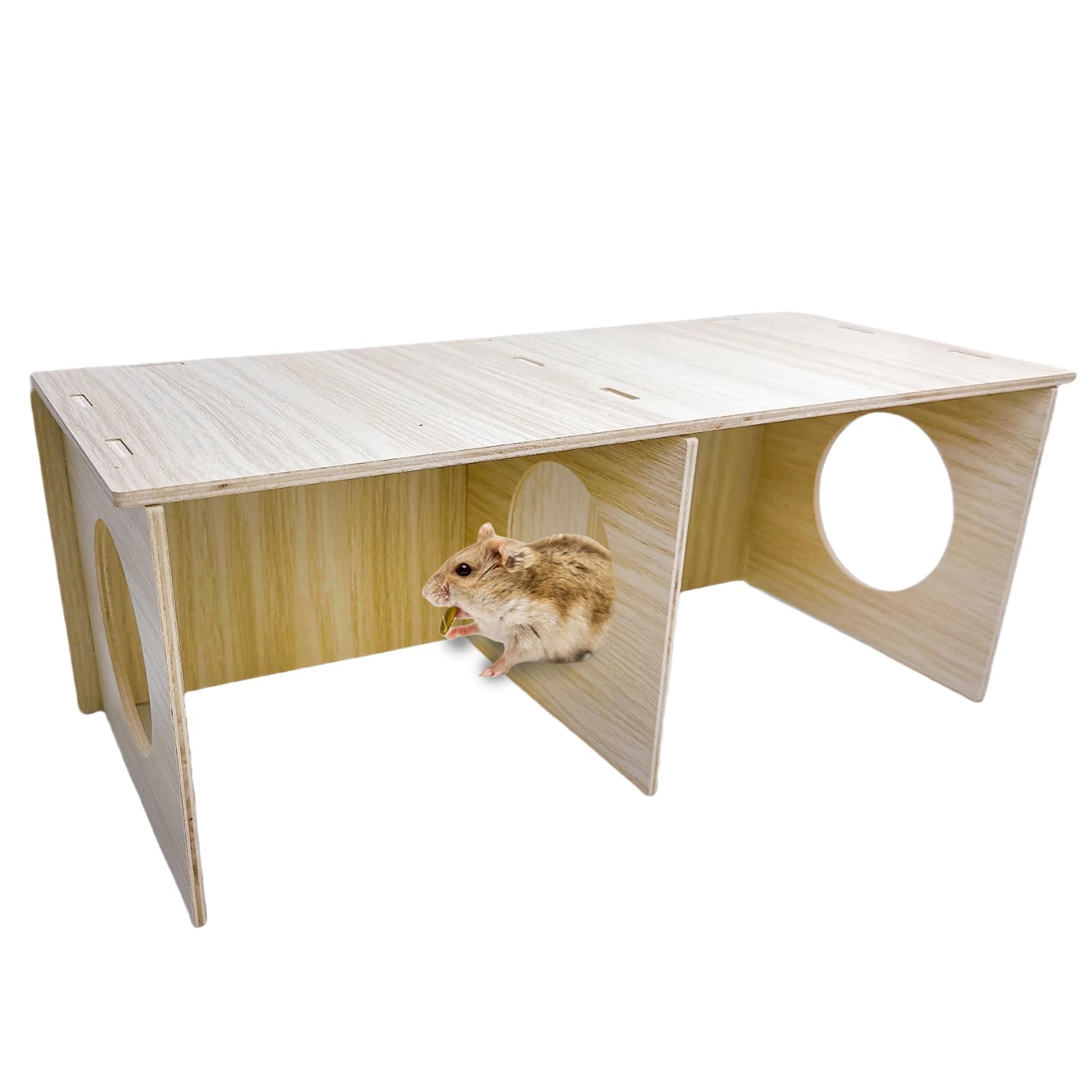 Hamiledyi Wooden Hamsters 2-Chamber Hideout-Tunnel Multi Chamber Exploring Toy Hamster Exploring Tunnel Toy for Hamsters Mice Gu