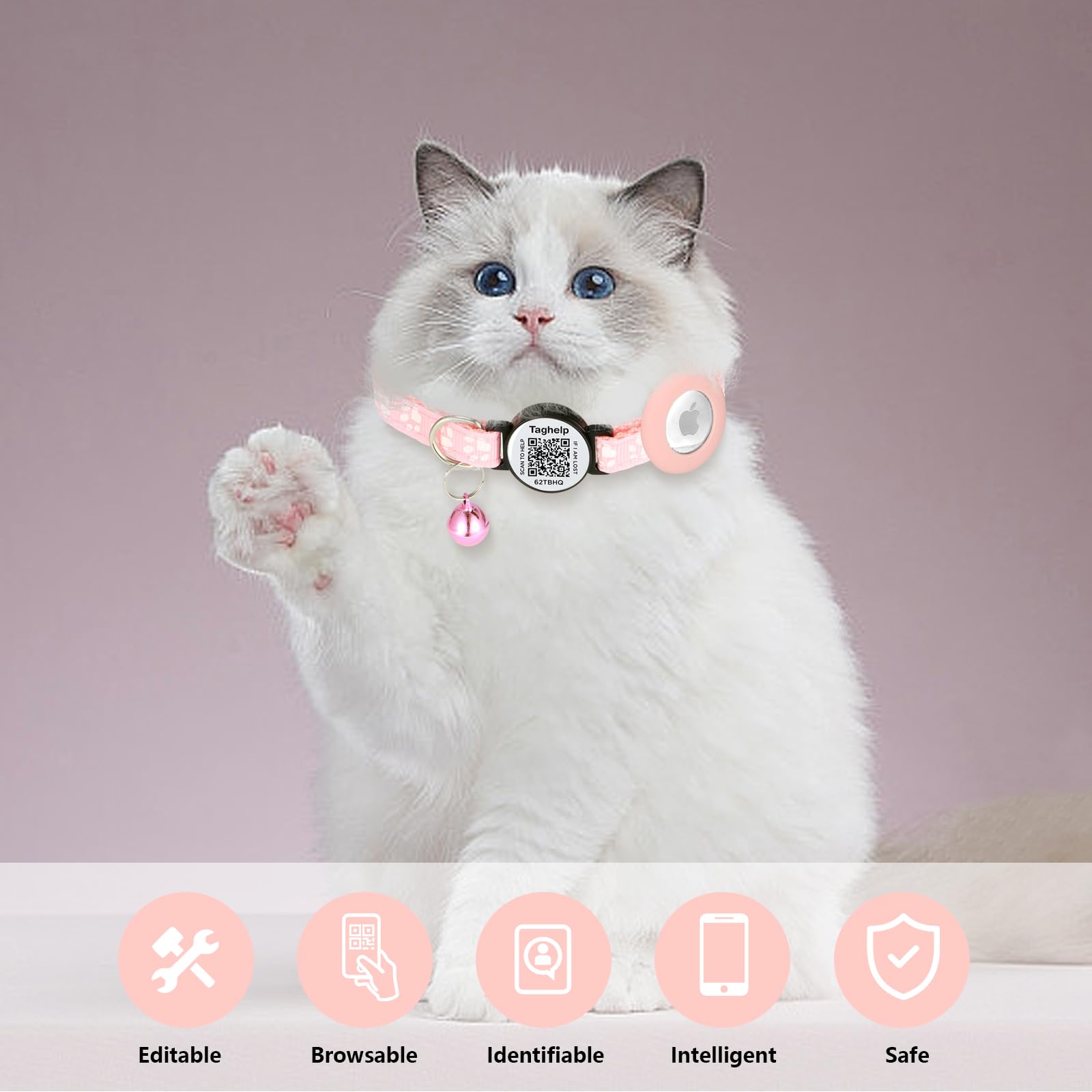 Reflective Airtag Cat Collar, Integrated Cat Collar With Air Tag Holder And Bell, Breakaway With Qr Code Name Tag,Safety Elastic