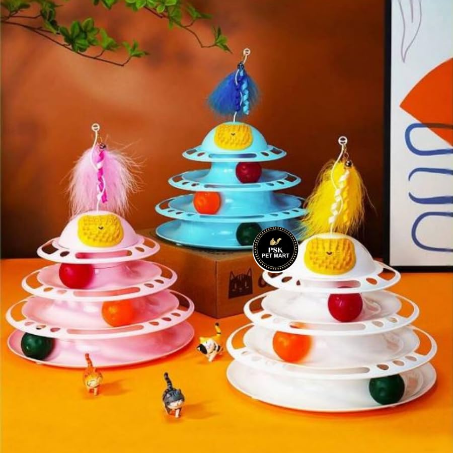 Psk Pet Mart Cat Pickup Ball Toy  4 Level Interactive Cat Track Roller Tower With Plush Ball, Engaging Activity Toy For Kittens