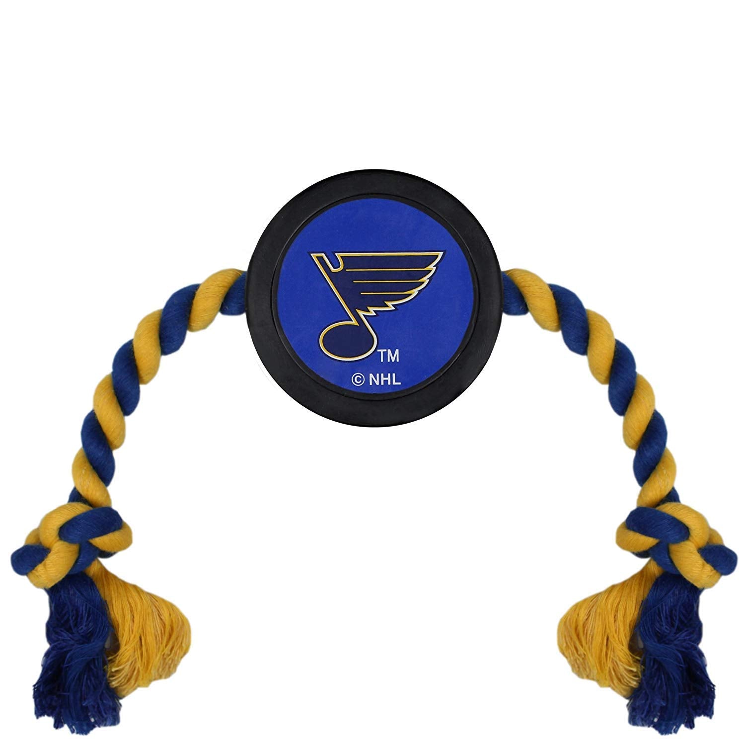 First Dog Rubber & Rope Tug Toy. St. Louis Blues Nhl Puck Toy For Dogs & Cats. Play Hockey With Your Pet!