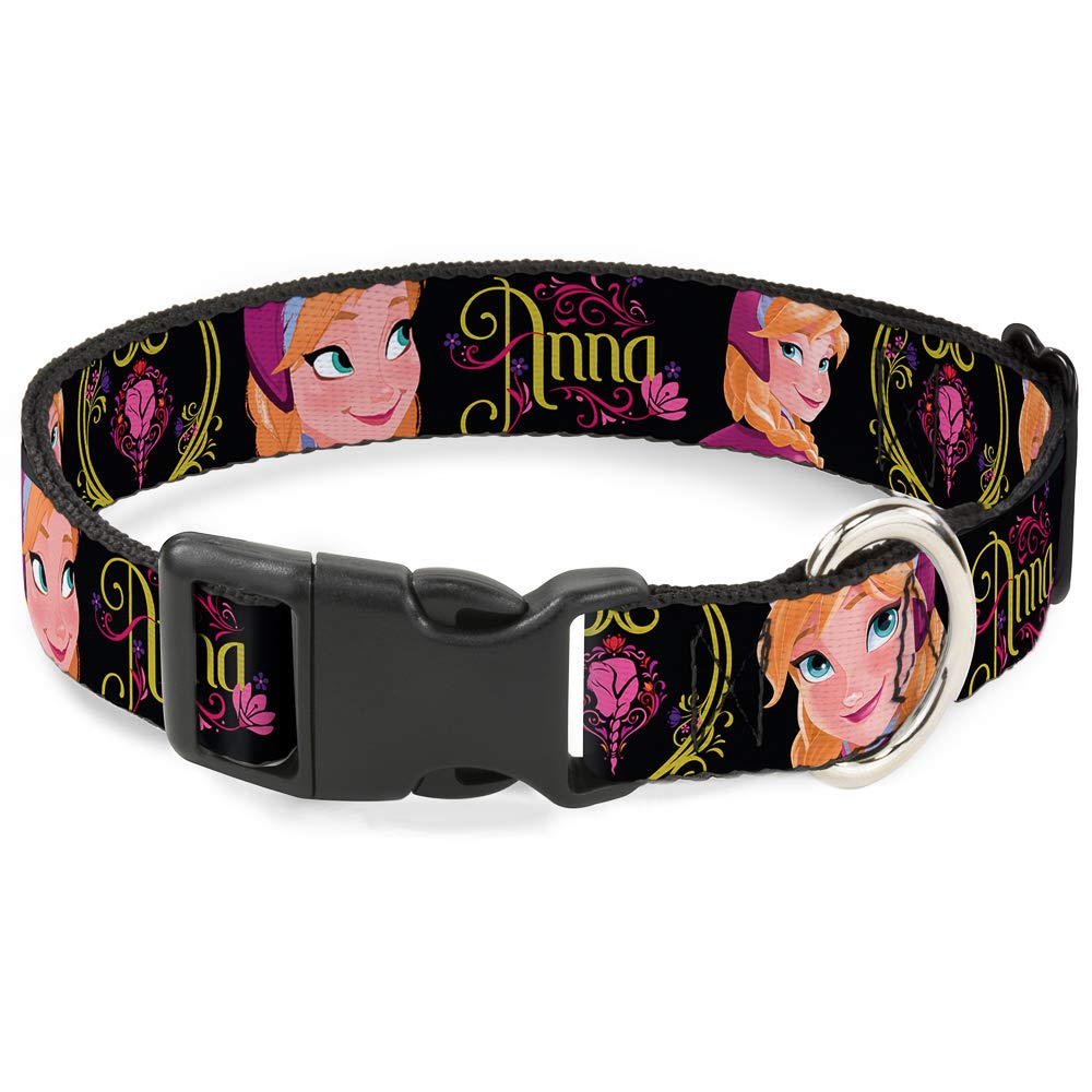 Buckle-Down Plastic Clip Collar - Anna Poses/Anna Monogram Heart Cameo Pinks/Yellow - 1/2'' Wide - Fits 8-12'' Neck - Medium