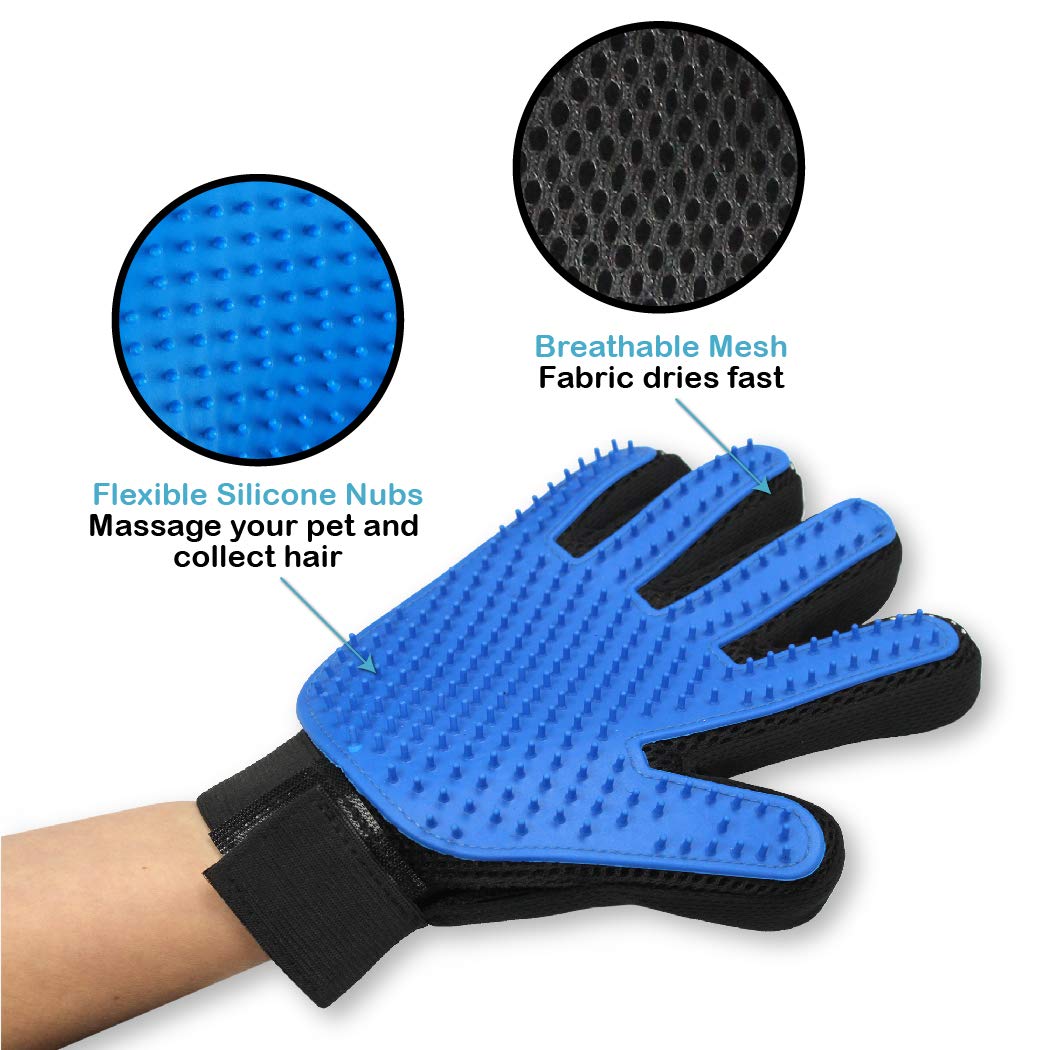 Pets First Dog Grooming Gloves Best Professional Deshedding, Brushing, Cleaning Mitt Tool for Small, Medium or Large Dogs & Cats