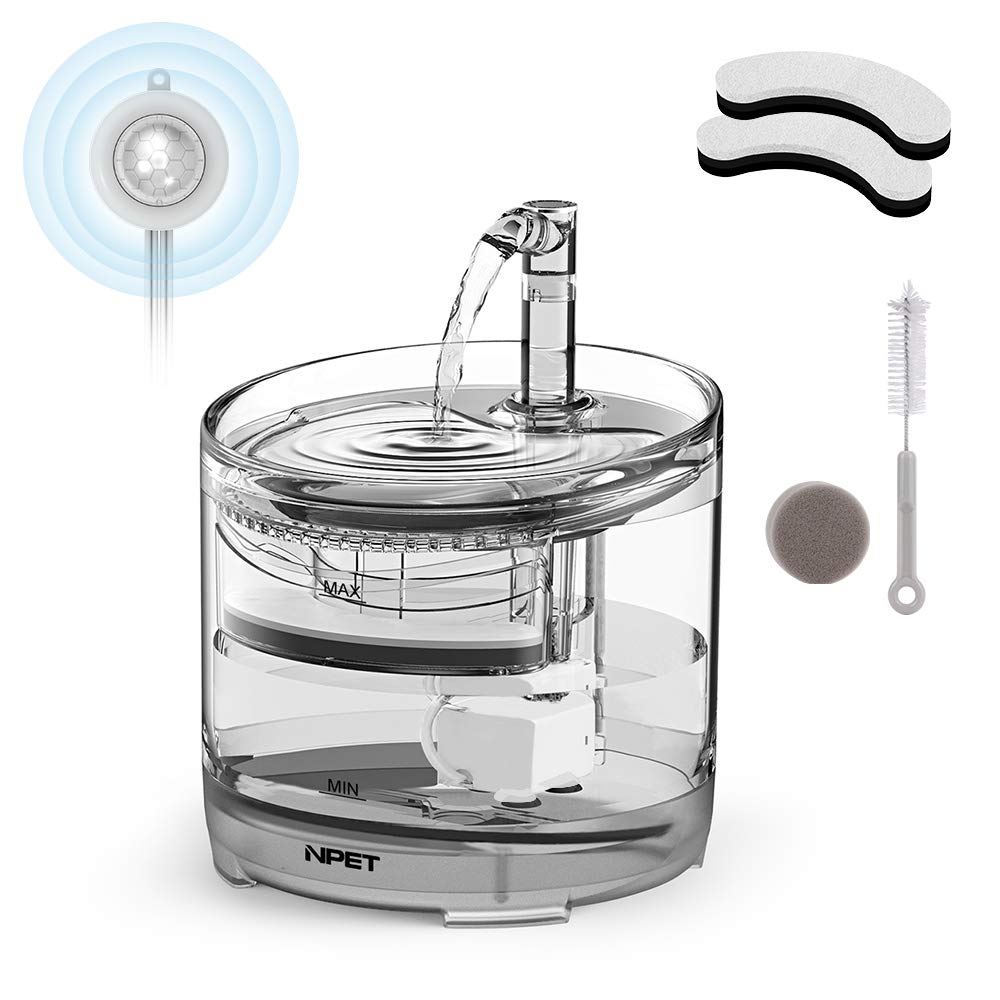 Npet Cat Drinking Fountain Wf050, Brushless Ultra Quiet Pump, 1.5L Pet Fountain With Faucet Outlet, 1 Sensor Switch, 2 Filters