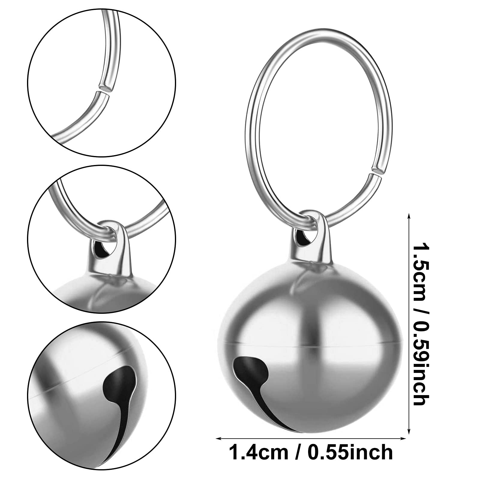 Molain 24Pcs Cat Bells & Dog Collar Bells With Keyrings, Training Jingle Bell Collar Pendant Pet Accessories Festival Party Diy Small Bells(Silver)
