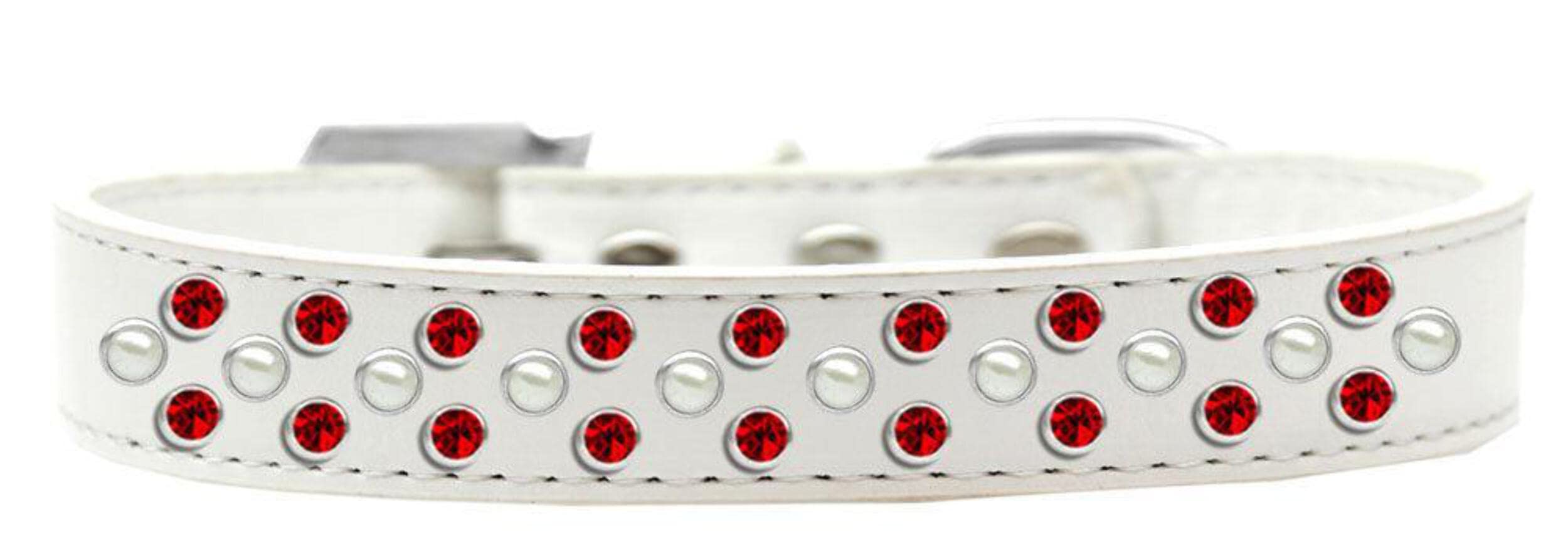 Mirage Pet Products Sprinkles Dog Collar with Pearl and Red Crystals, Size 18, Black