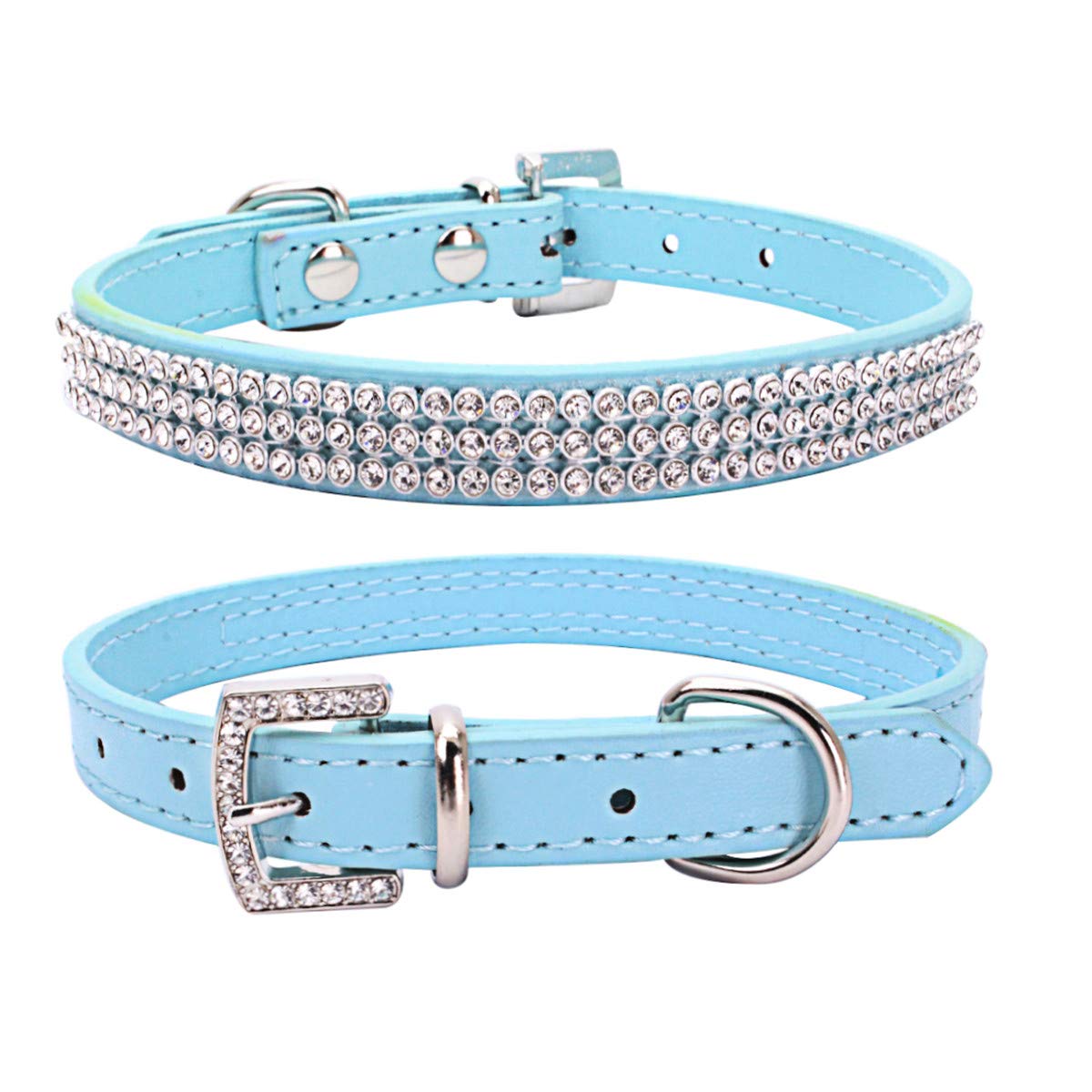 Thain Basic Adjustable Dog Cat Collar Bling Rhinestones Shing Diamonds Pu Leather With Rhinestones Buckle (S(Length 10'-13'), 