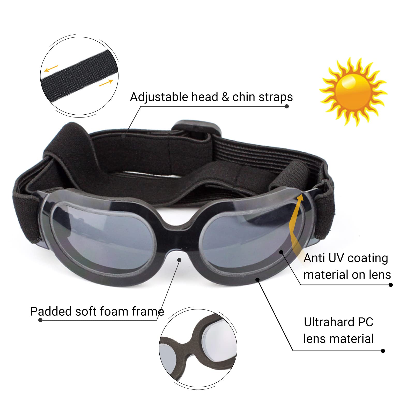 Enjoying Dog Sunglasses Small Breed, Anti-Uv Goggles For Dogs Small Breed, Rides Doggy Goggles, Impact/Wind/Dust Proof Dog Glasses For Small Dogs Eye Protective, Cool Black