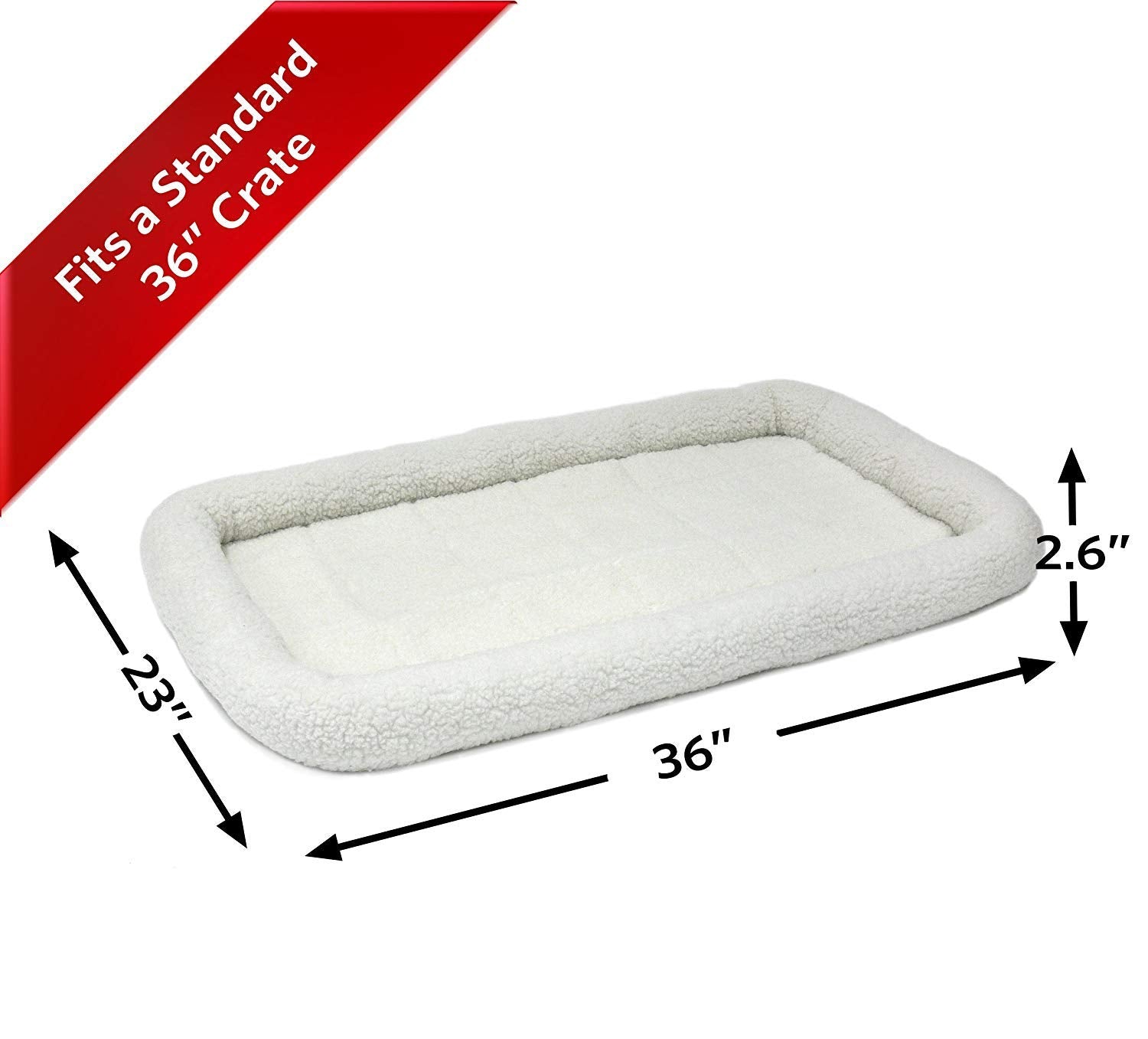 Midwest Homes For Pets Bolster Dog Bed 36L-Inch White Fleece Dog Bed W/ Comfortable Bolster | Ideal For Intermediate Dog Breeds & Fits A 36-Inch Dog Crate | Easy Maintenance Machine Wash & Dry