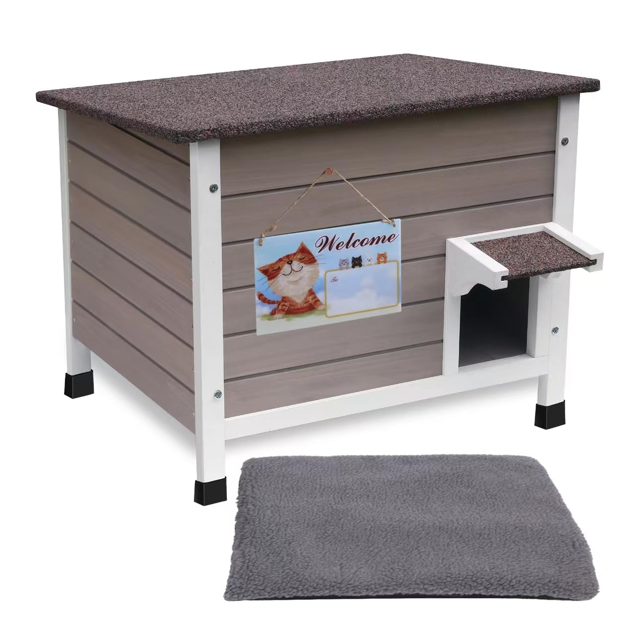 Deblue Ourdoor Cat House, 100% Insulated Cat Houses For Outdoor Cats, Weatherproof Feral Cat House With All-Round Foam, Wooden C