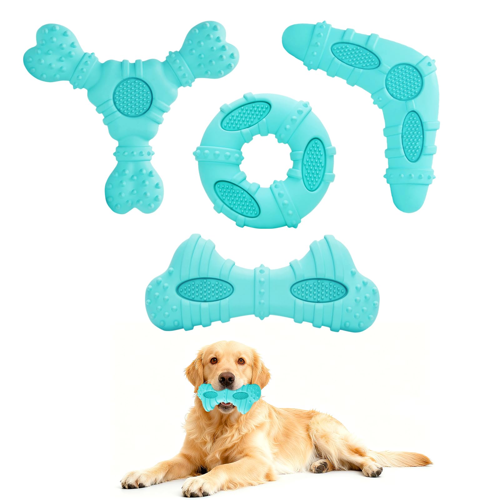 ClawClawHome Natural Rubber Dog Chew Toys 4Pack,Tough Dog Toys for Aggressive Chewers Small Medium Breed,Interactive Dog Toys fo