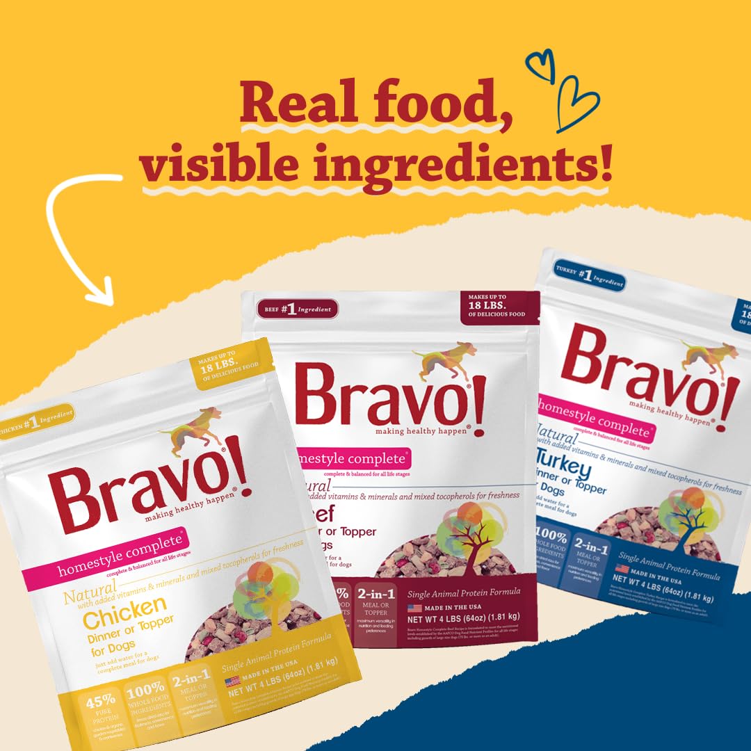 Bravo! Homestyle Complete Freeze Dried Raw Dog Food or Topper, Chicken, 4 Pounds, Add Water to Rehydrate for up to 18 Pounds of