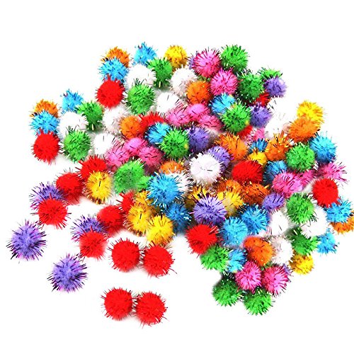 Merishopp Pack Of 100Pcs Mini Tinsel Sparkly Small Pom Pom Ball Cat Kitten Pet Bird Play Toys