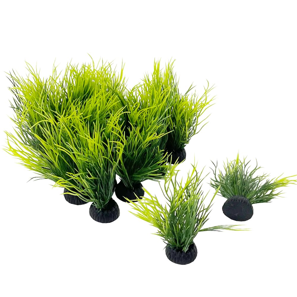 Smoothedo-Pets Aquarium Plants Fish Tank Decorations 20Pcs Small Size/2Inch Tall Plastic Artificial Plant Goldfish Waterscape Fish Hides Mini Grass Set (Green-Dark)