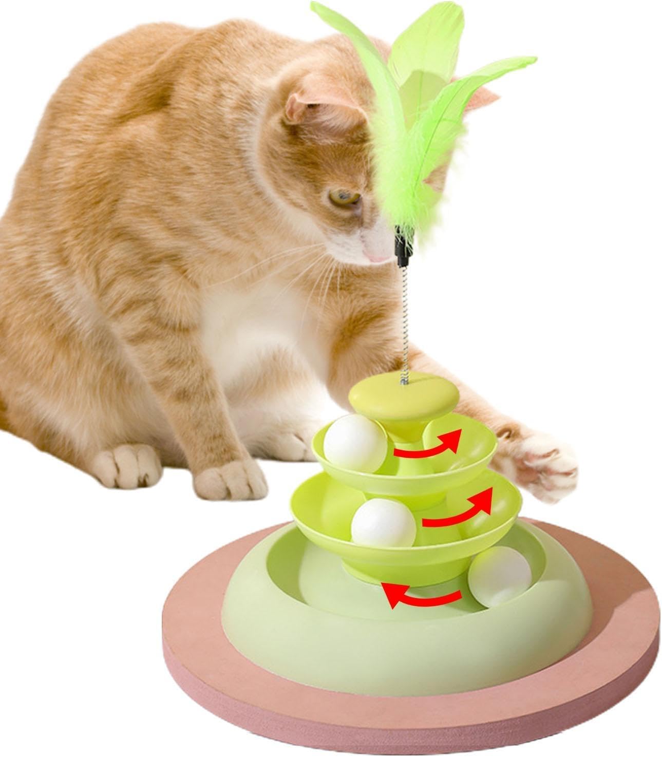 Rvpaws Cat Three Layer Turntable Toy Educational Play Track Tower Cat Teaser Toy For Indoor Cat Interactive Supply  Color As Va