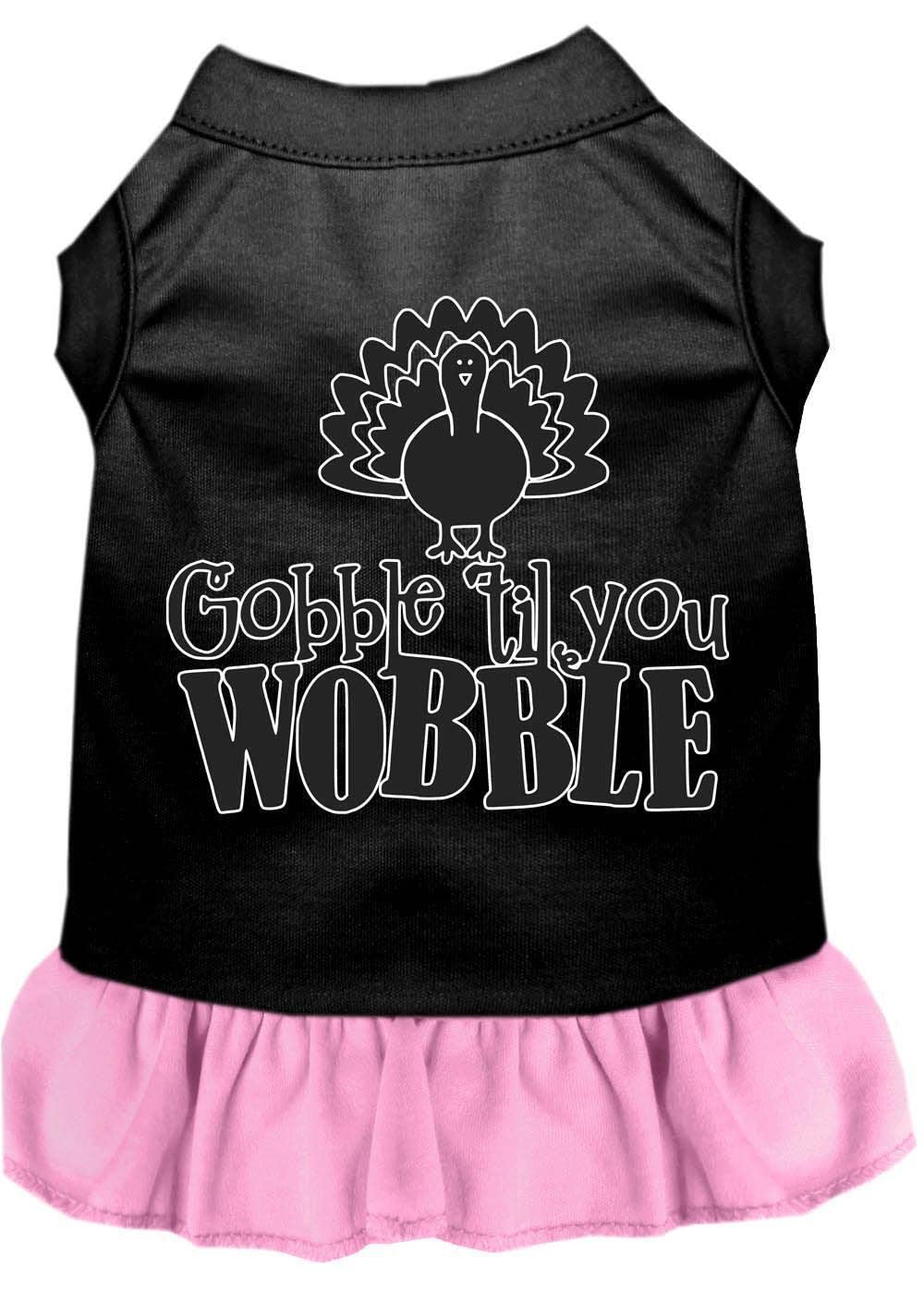 Thanksgiving Pet Dog & Cat Dress Screen Printed, "Gobble Til You Wobble" Black W/Light Pink XL (14-20 lbs.)