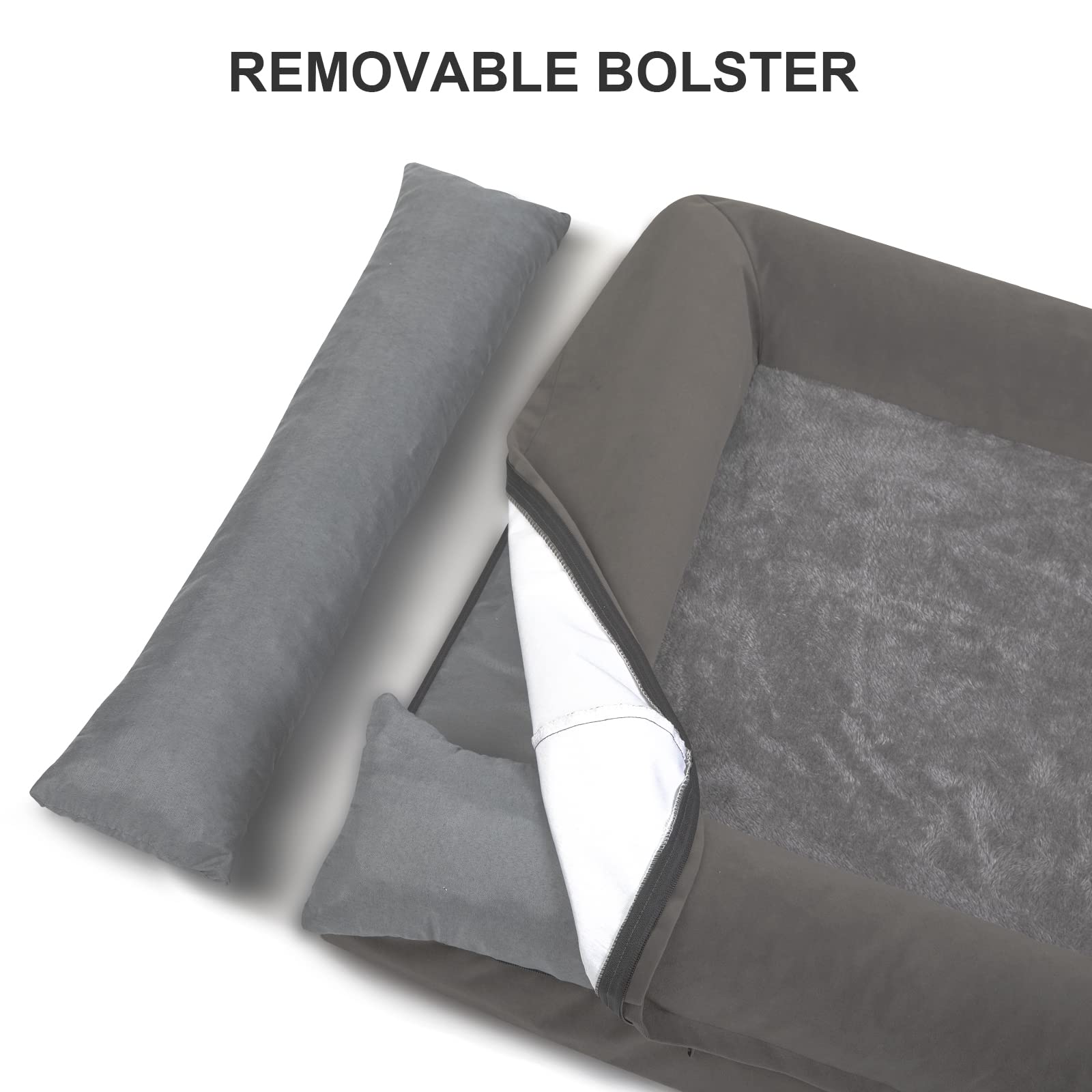 Yiruka Large Dog Bed, Grey Orthopedic Dog Bed, Waterproof Dog Bed With Removable Cover, 4-Sides Removable Bolster Dog Soft Sofa Bed With Nonskid Bottom, Washable Dog Beds For Large Dogs