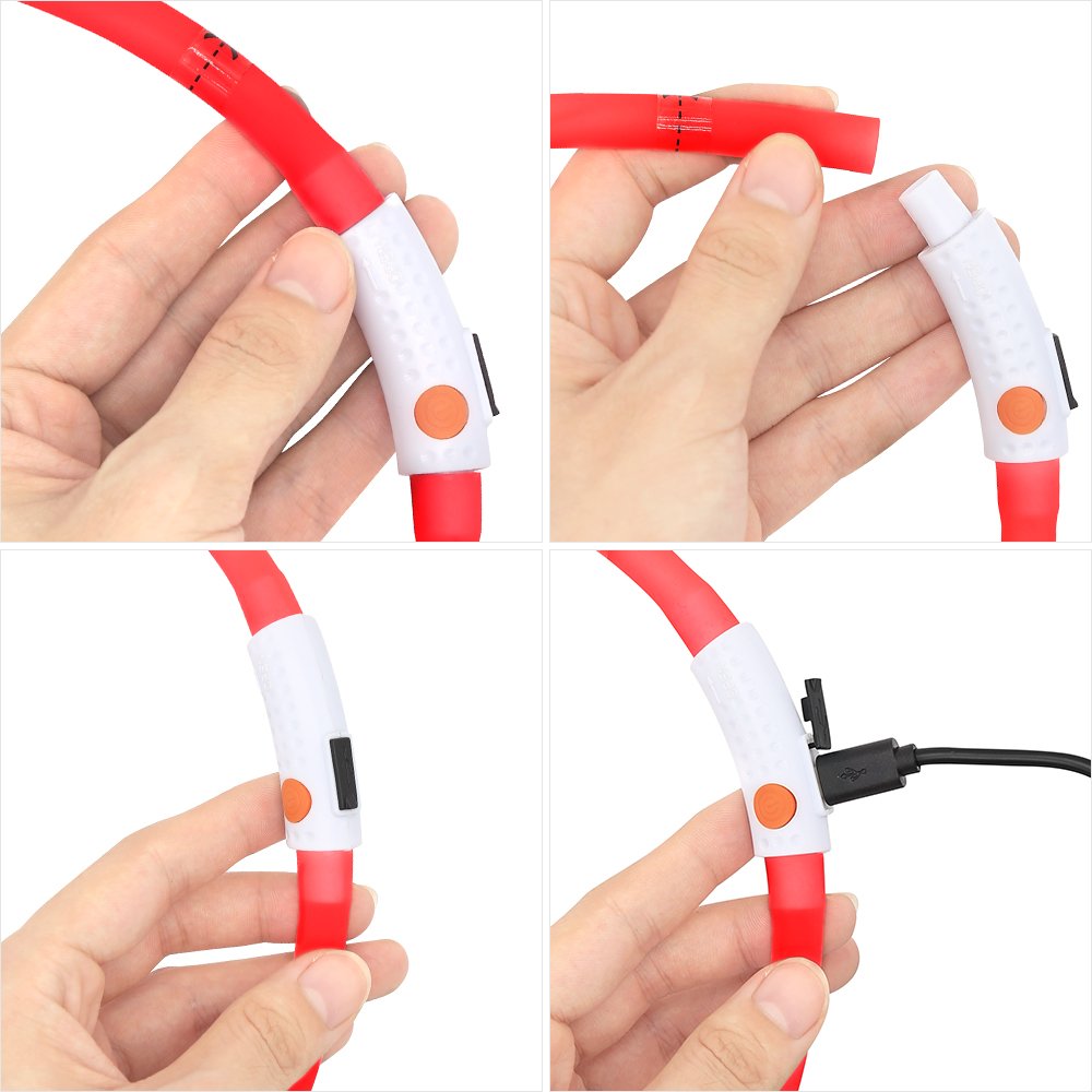 Higo Light Up Dog Collars - Rechargeable Lightweight Glowing Puppy Collar, Silicone Lighted Pet Collar Lights For Night Walking (Red)