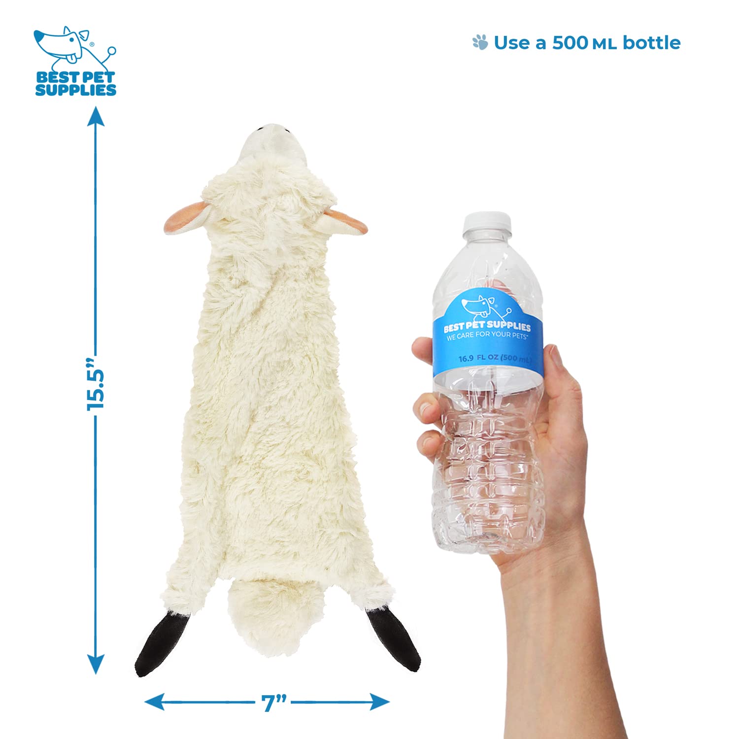 Best Pet Supplies 2-In-1 Stuffless Squeaky Dog Toys With Soft, Durable Fabric For Small, Medium, And Large Pets, No Stuffing For Indoor Play, Holds A Plastic Bottle - Sheep, Cow, Medium