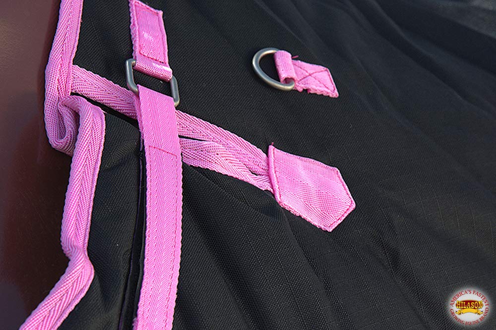 HILASON Black with Pink Trims 81 Inch 1200D Winter Waterproof Poly Horse Turnout Blanket Belly Wrap