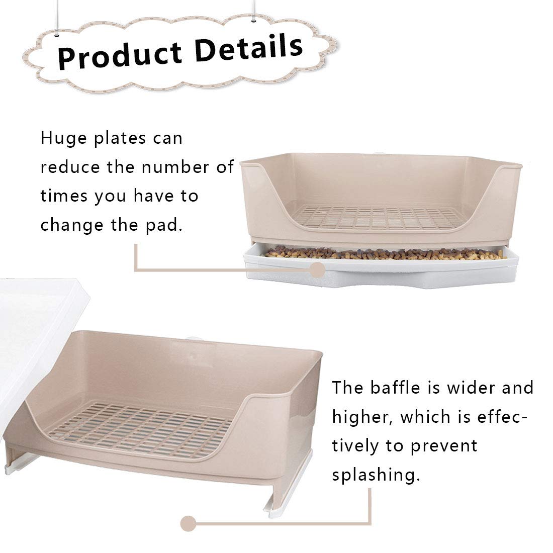 Pinvnby Large Rabbit Litter Box Bigger Pet Litter Pan Trainer With Drawer Corner Toilet Box For Adult Guinea Pigs Chinchilla Ferret Hedgehog Small Animals(Brown)