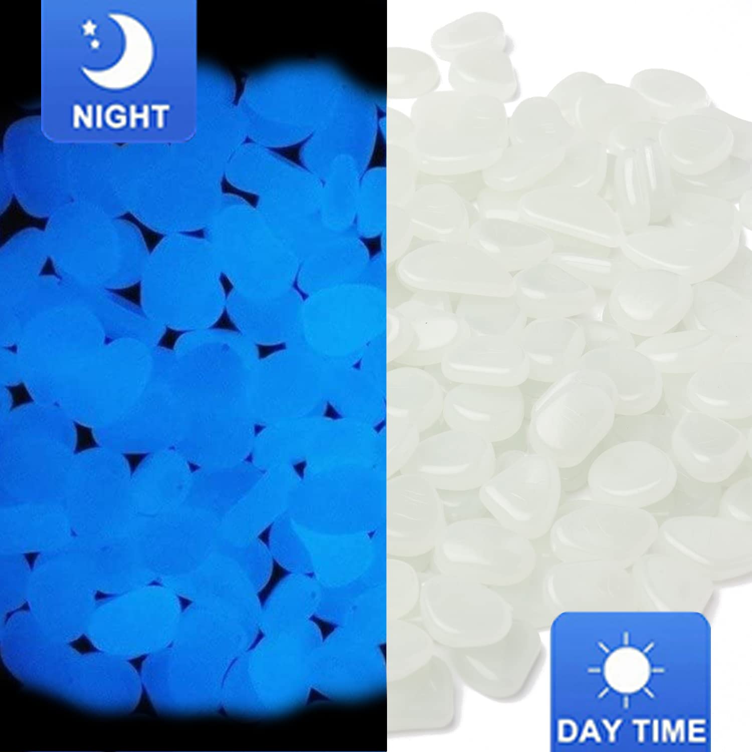 Oubest Glow In The Dark Pebbles/Glow Stones/Glowing Rocks Blue Decor For Garden/Fish Tank/Aquarium/Walkway/Driveway/Plant Pots/Bonsai (500, White)