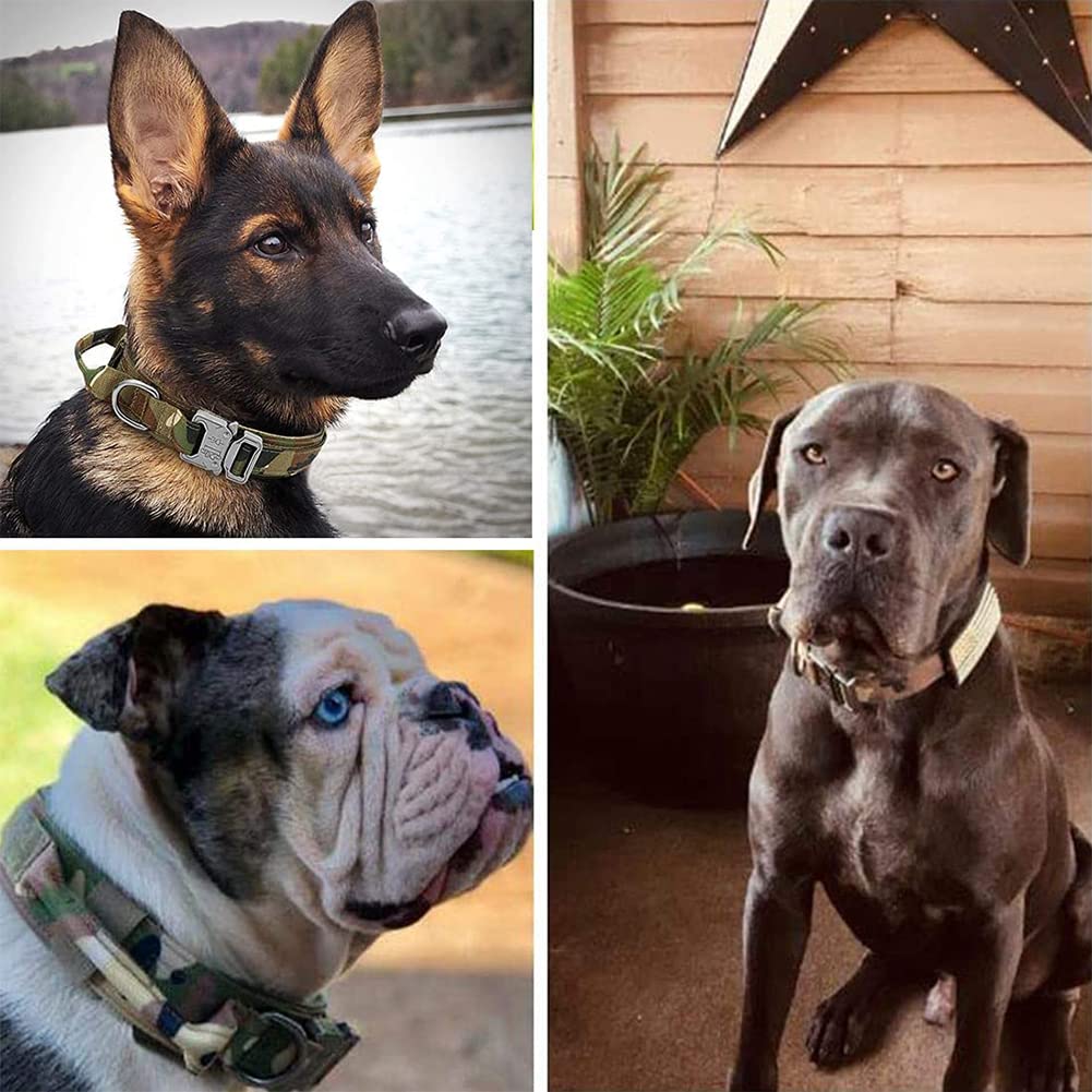 Tactical Dog Collar Military Dog Collar Adjustable Nylon Dog Collar Heavy Duty Metal Buckle With Handle For Dog Training (Camo,S)
