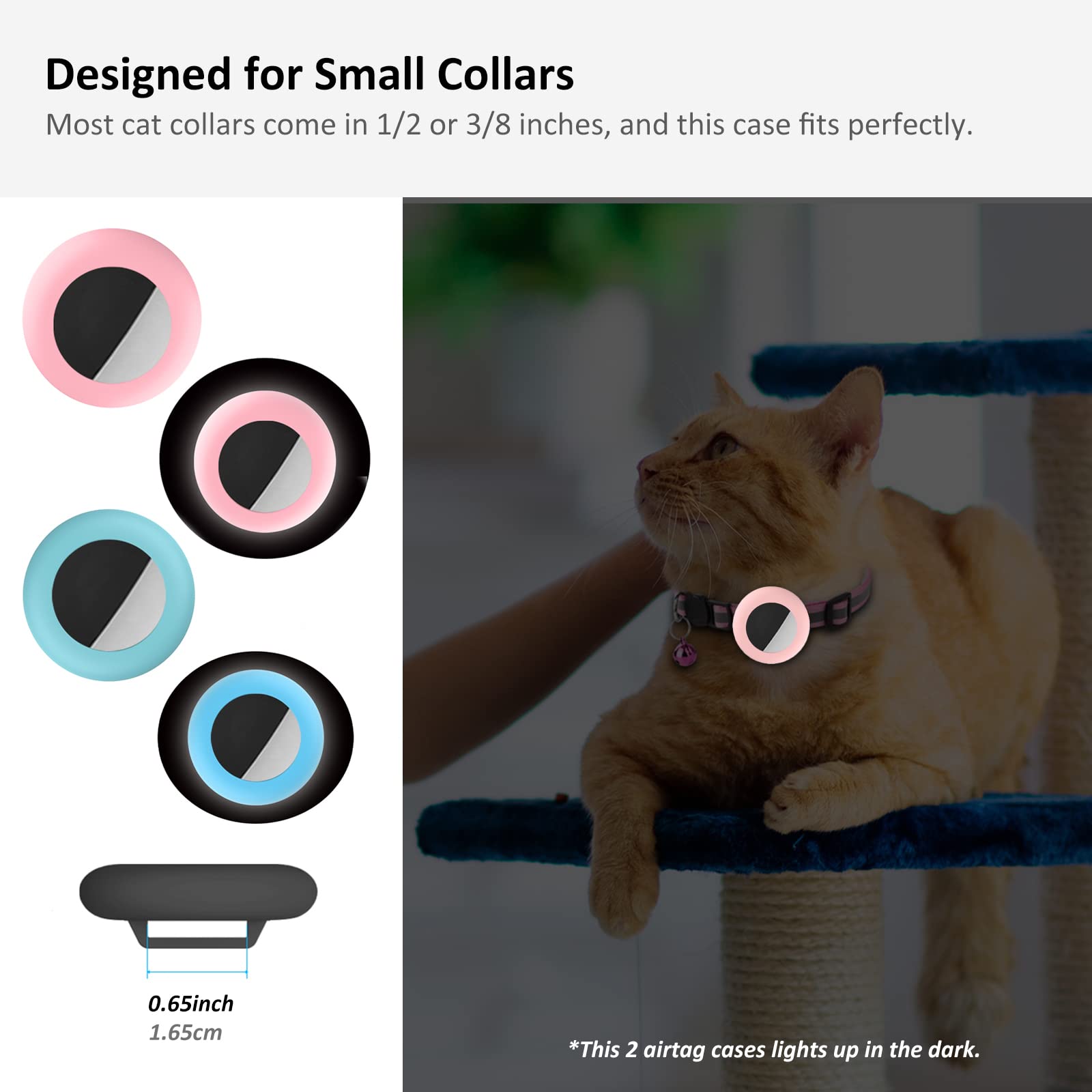 2022 Airtag Cat Collar Holder, Small Air Tag Cat Collar Holder Compatible With Apple Airtag Gps Tracker, 2Pack Waterproof Case Cover For Cat Dog Pet Collar Within 3/8 Inch (Luminouspink&Luminousblue)