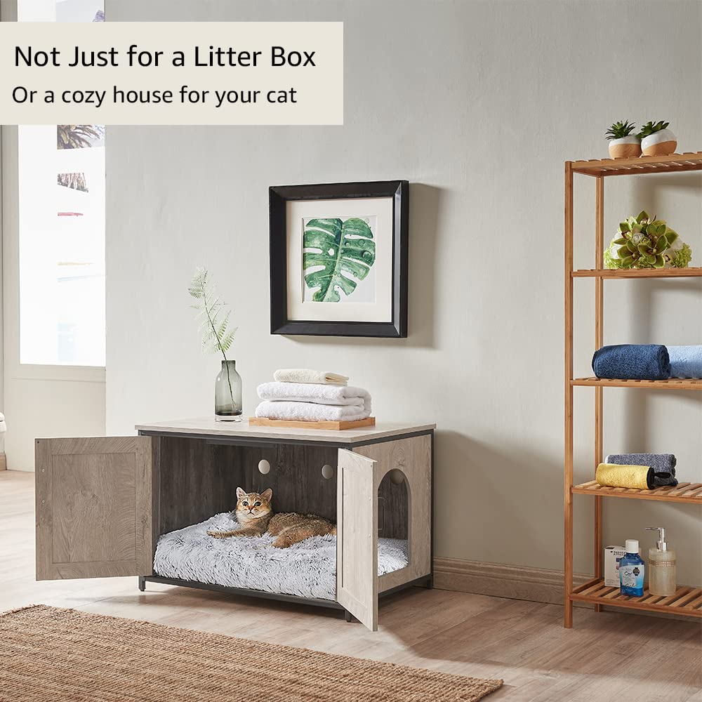 Unipaws Cat Litter Box Enclosure With Top Opening, Suitable For Large Cat, High Jumbo Litter Box, Automatic Litter Box Hidden, Cat House, Privacy Cat Washroom Bench (Weathered Grey)