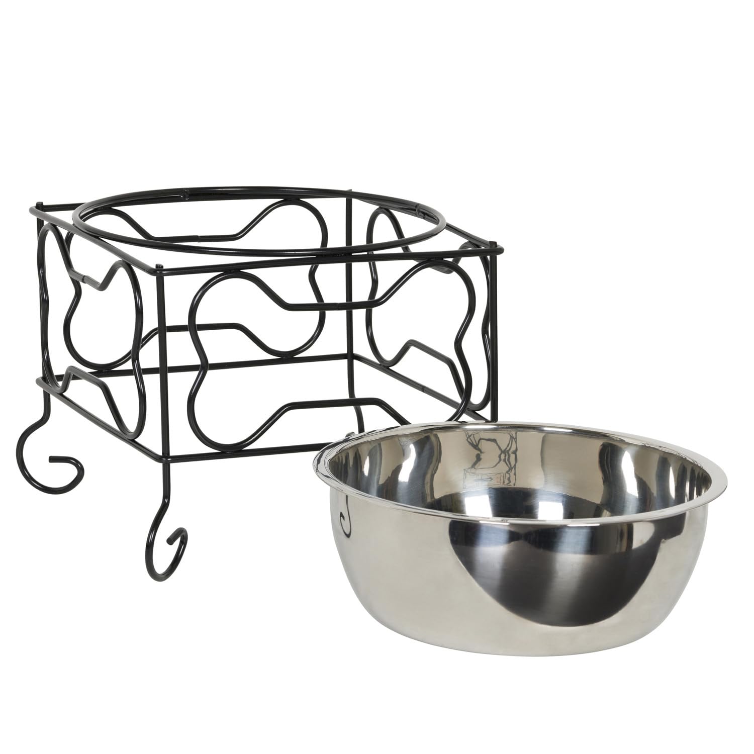 Yml 7-Inch Wrought Iron Stand With Single Stainless Steel Bowl - Size: Medium (6.75'' H X 8.25'' W X 8.25'' D)