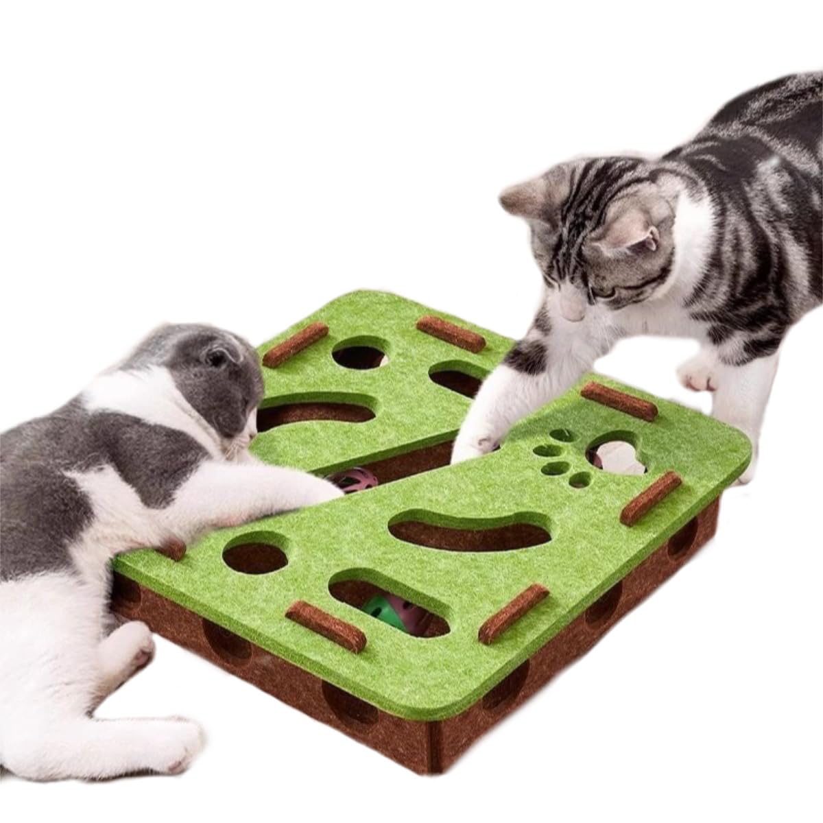 Chewbrary Cat Scratch Puzzle Enrichment Box, Cat Puzzle Toy with 2 Bell Balls, Enrichment Toys for Indoor Cats