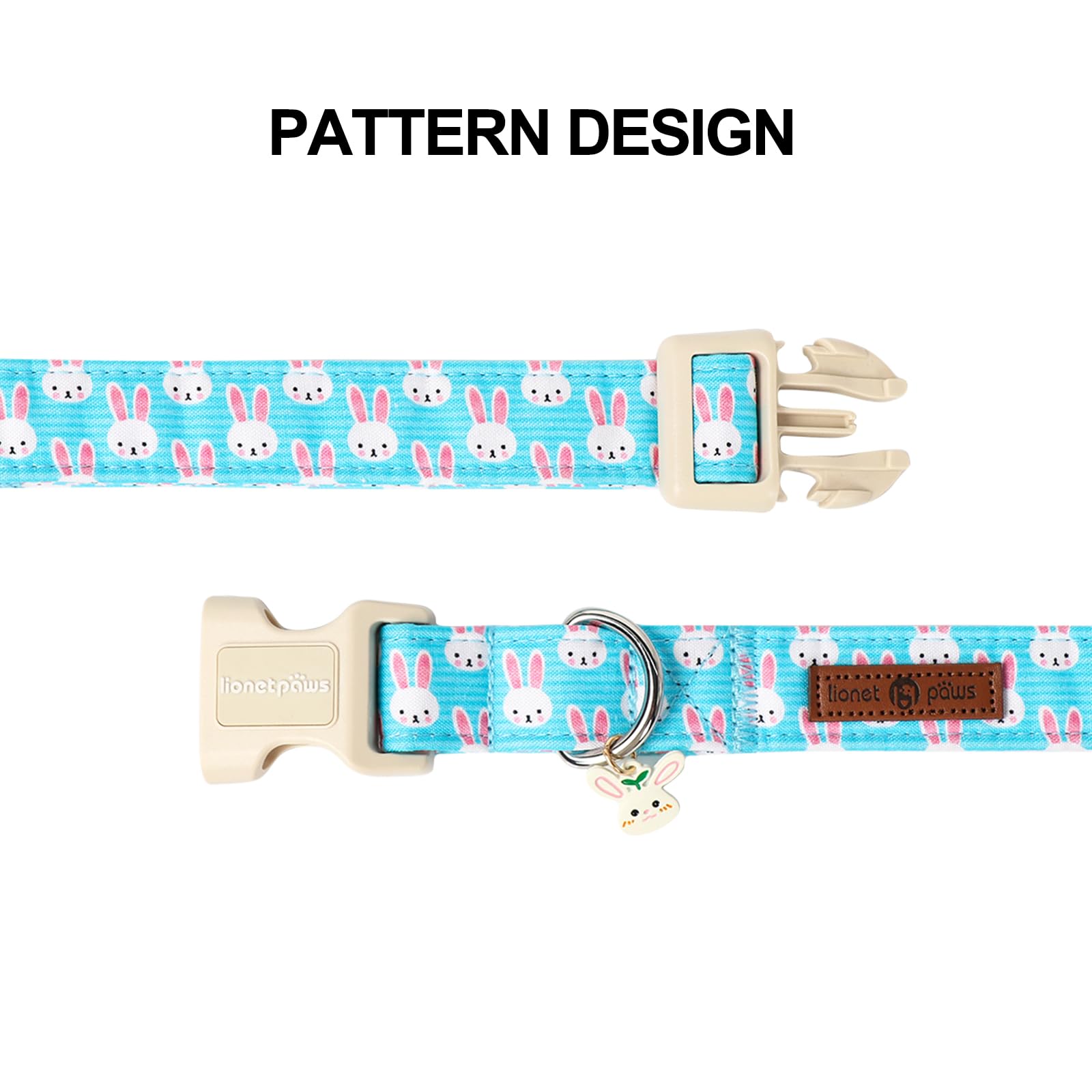 Lionet Paws Easter Dog Collar- Cute Bunny Blue Dog Collars With Plastic Buckle, Light Adjustable Dogs Collars With Rabbit Pendan