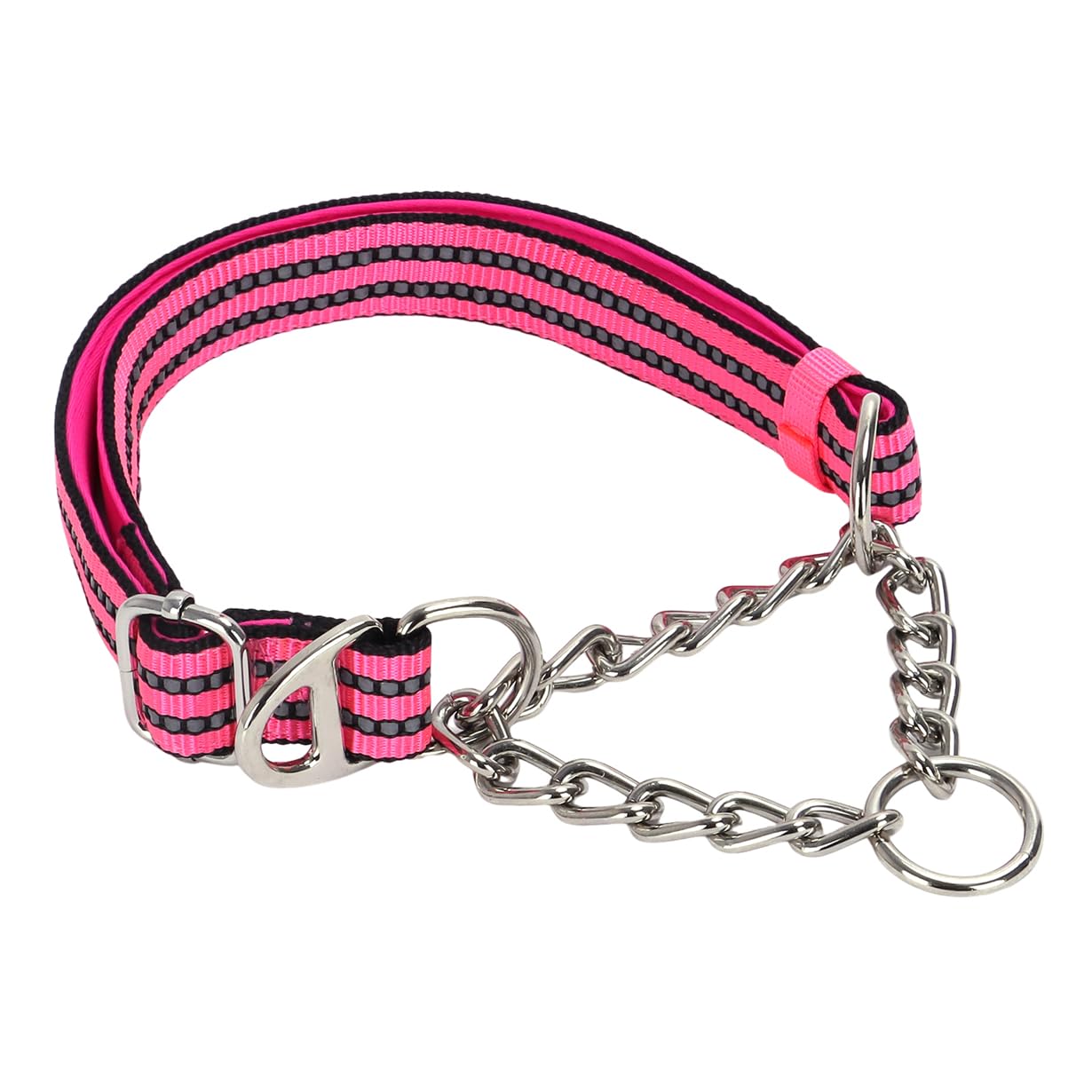 Pink Martingale Collar For Medium Dogs, Reflective Nylon Dog Chain Collar Heavy Duty Martingale Dog Collar With Stainless Steel