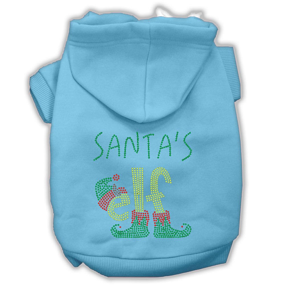 Christmas Pet, Dog & Cat Hoodie Rhinestone, 'Santa'S Elf' Baby Blue Xs (0-3 Lbs.)