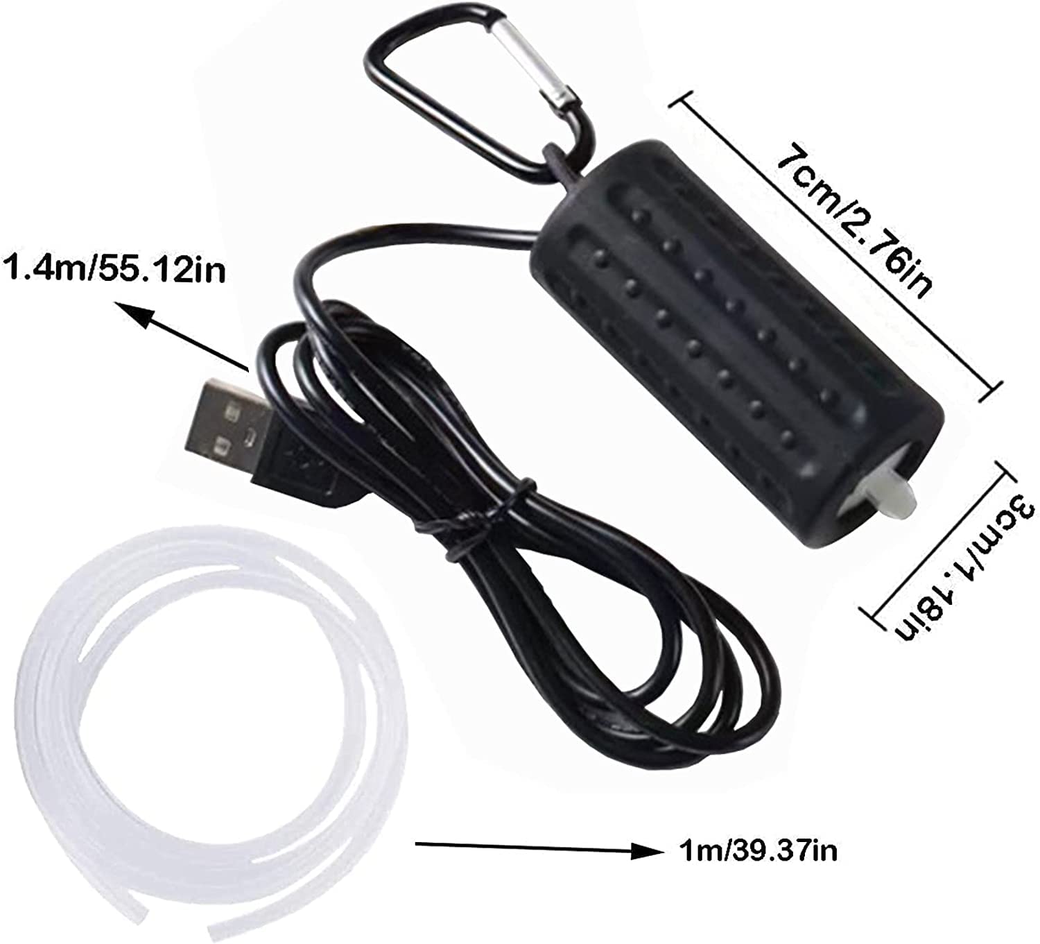 2 Pcs Usb Fish Oxygen Air Pump Aquarium Ultra Quiet Oxygen Pump For Fish Tank With Hanging Buckle (Black - 2Pcs)