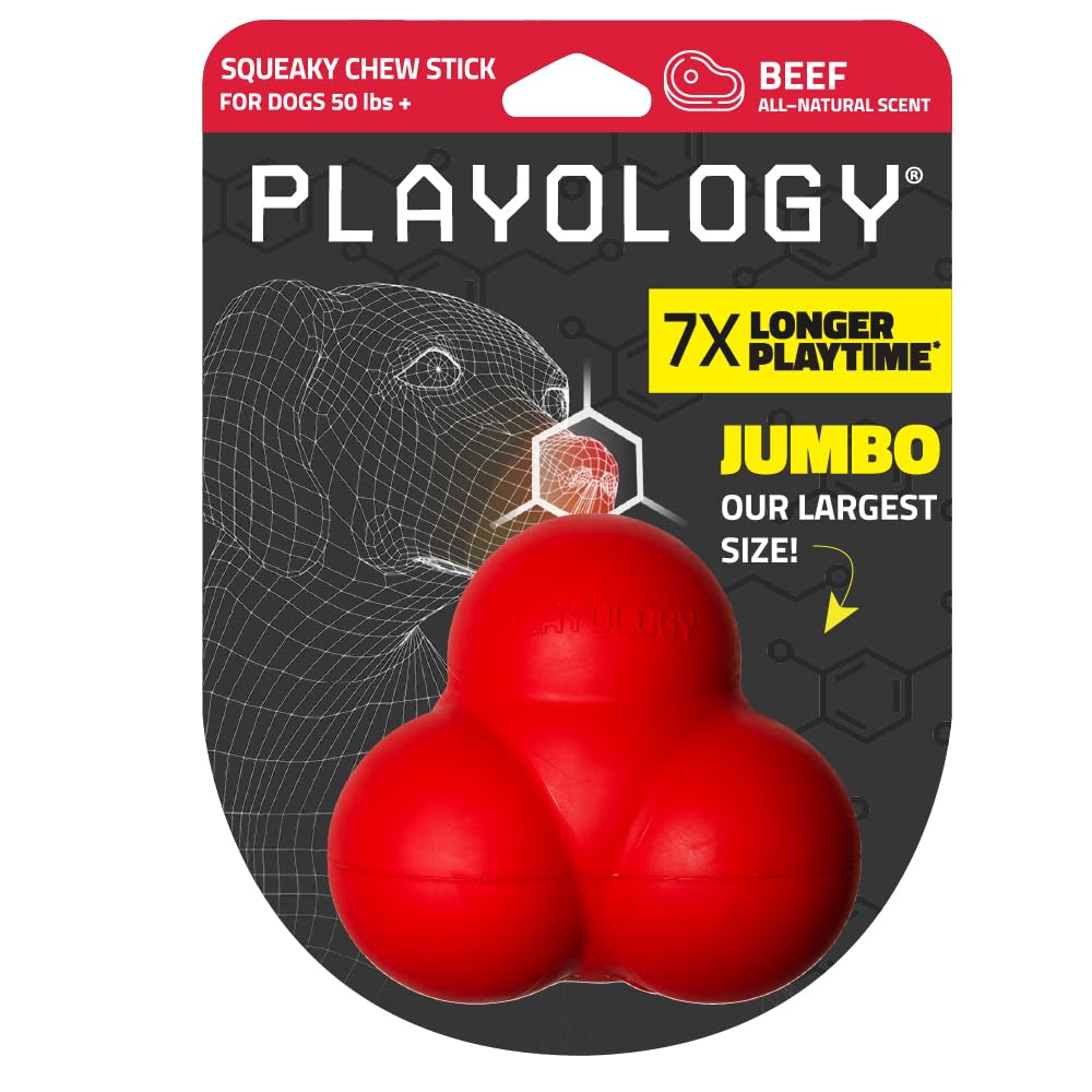 Playology Squeaky Bounce Ball for Large to X-Large Dogs 50lbs & up | Engaging All-Natural Beef Scented Dog Chew Toy for Tough Ch