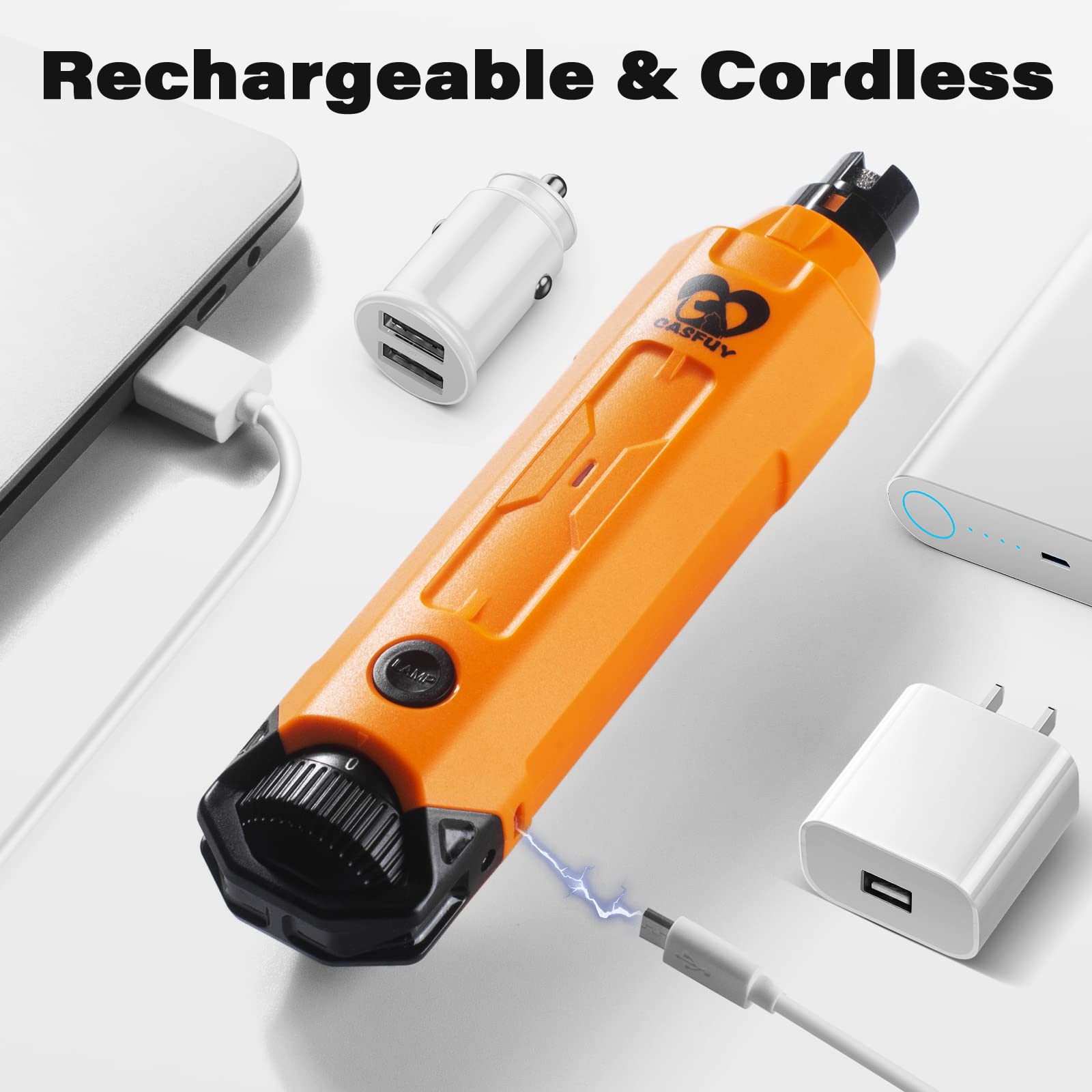Casfuy 6-Speed Dog Nail Grinder - Newest Enhanced Pet Nail Grinder Super Quiet Rechargeable Electric Dog Nail Trimmer Painless Paws Grooming & Smoothing Tool For Large Medium Small Dogs (Orange)