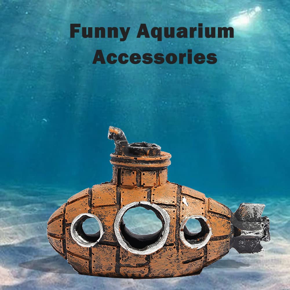 Kakalote Fish Tank Decorations, Resin Hollow Submarine Fish Tank Decorations, Fish Broken Barrel Decor Aquarium Shrimp Hideout A