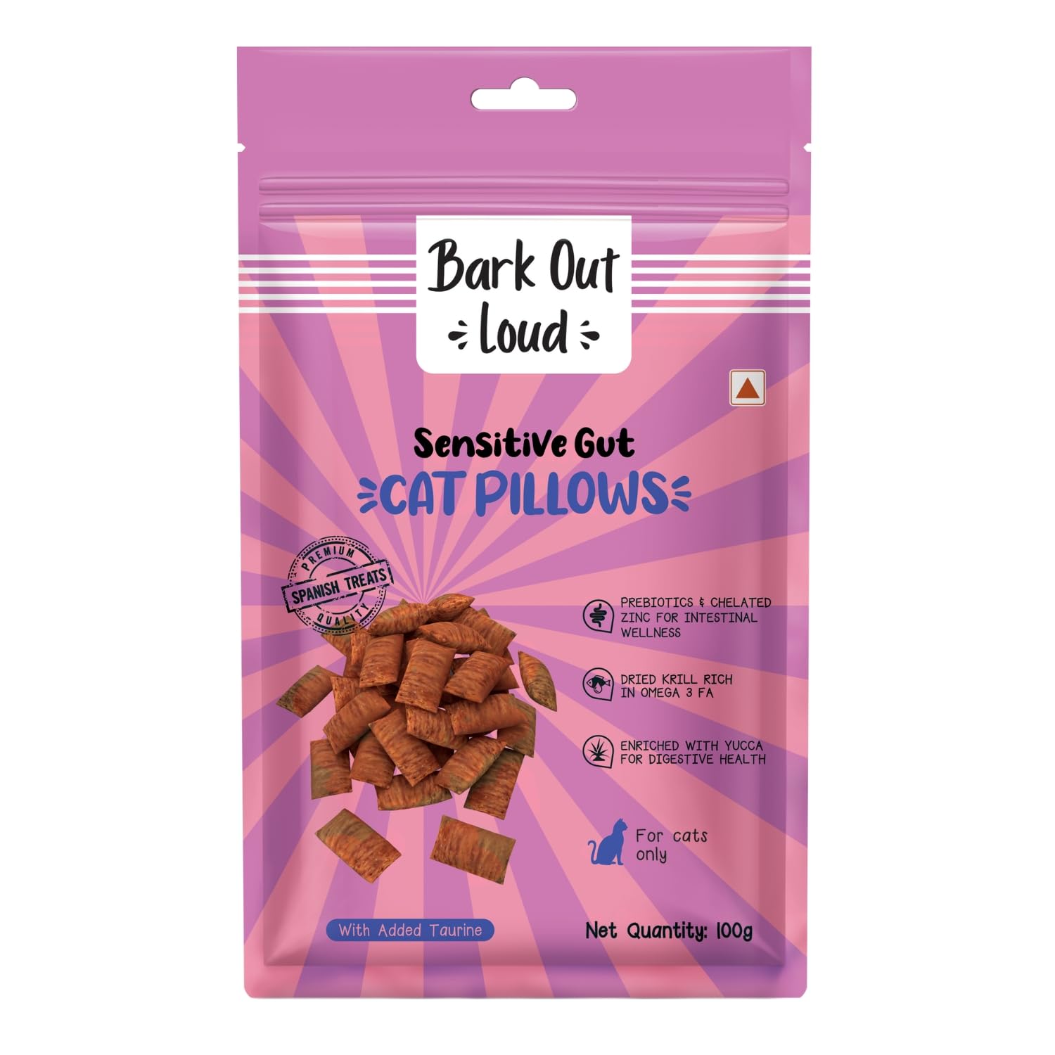 Bark Out Loud Cat Pillows For Sensitive Gut By Vivaldis, Fresh Chicken Cat Treats With Dried Krill, Prebiotics, Taurine, Vitamin