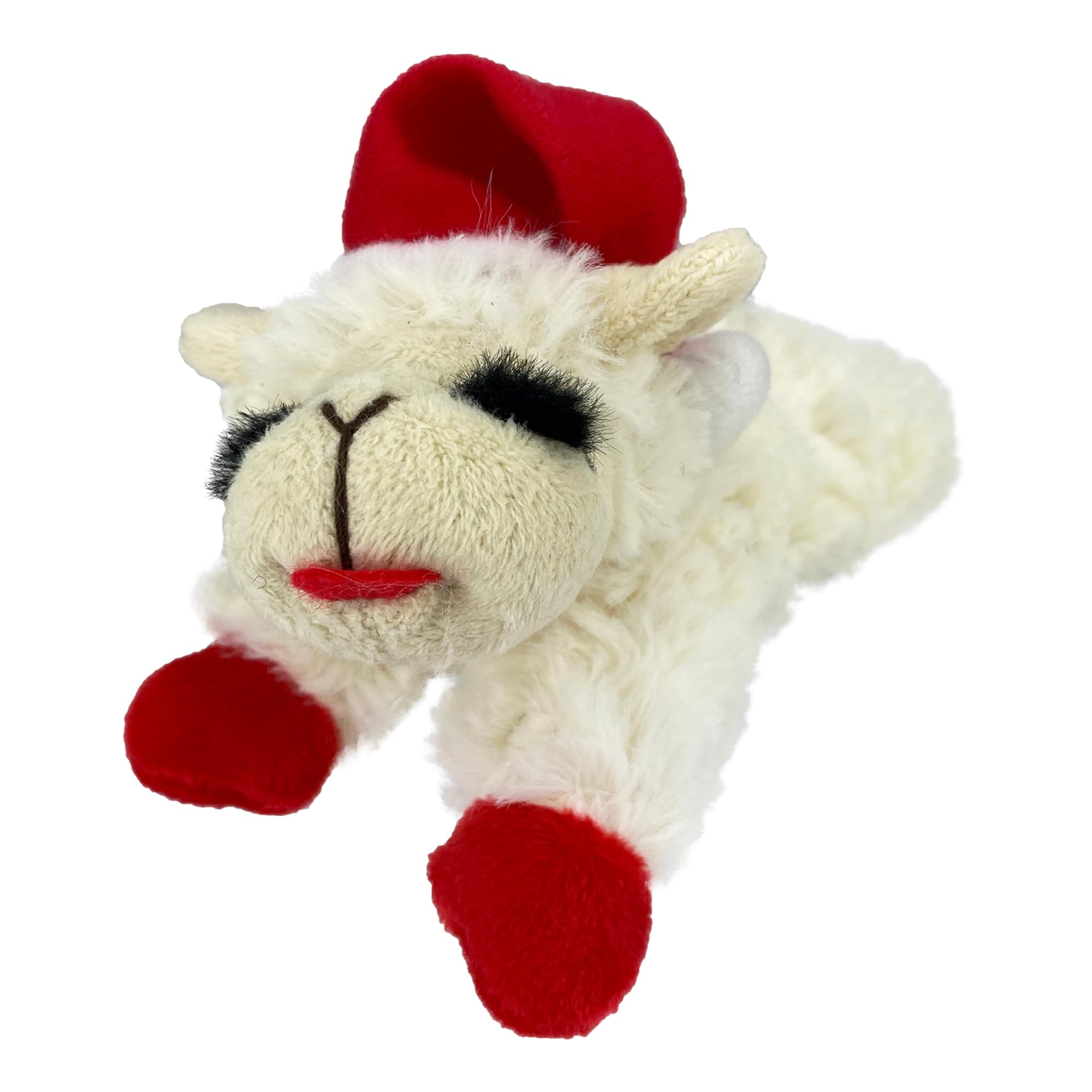 Multipet Lamb Chop Dog Plush Toy W/ Santa Hat - Squeaky Dog Toy For All Dogs - Extra Soft Plush Dog Toy - Stuffed Animal Dog Toy For Cuddling & Playing - Cute Pet Toy (6”, Cream)