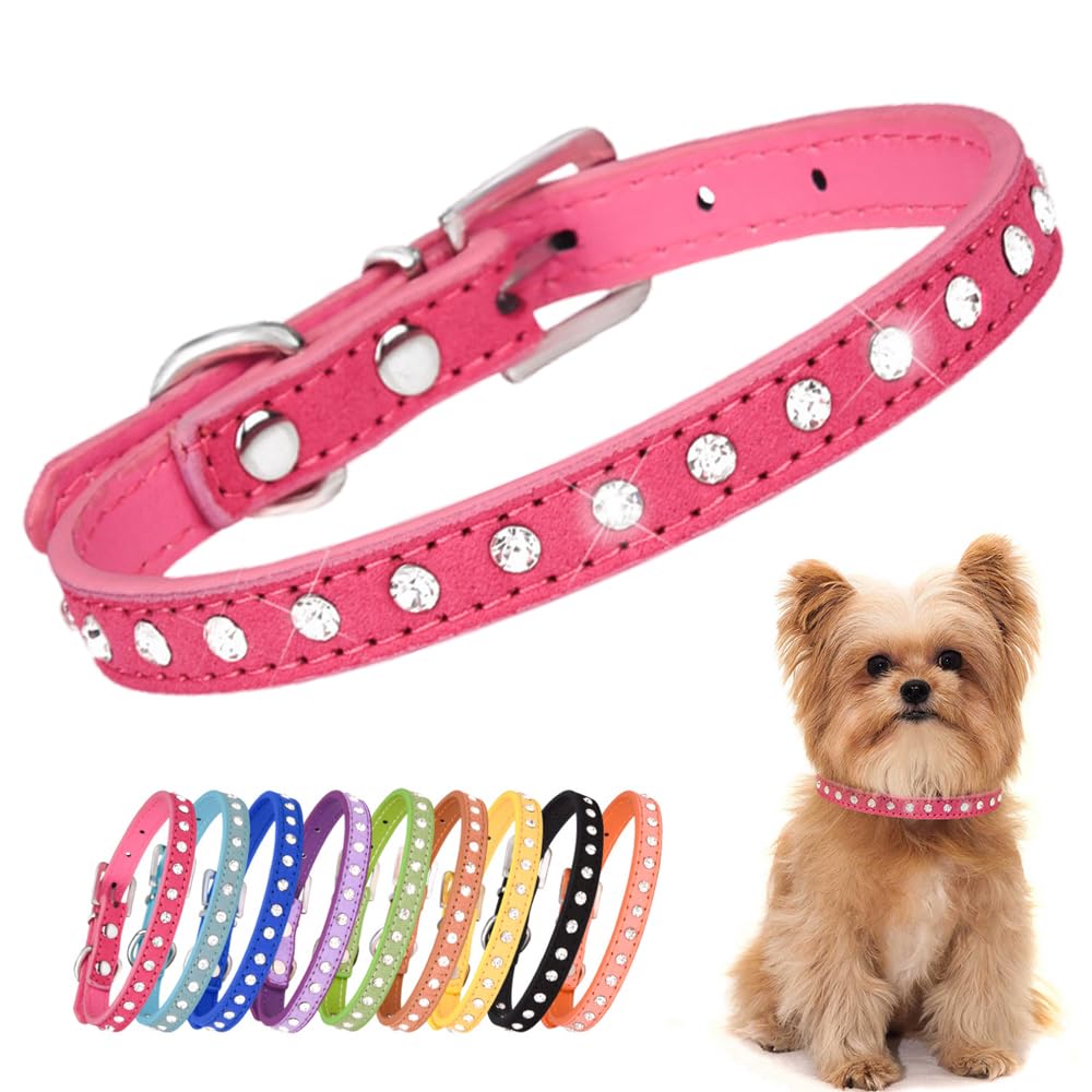 Puppy Collar With Bling Diamond, Pretty Crystal Sparkly Rhinestone Glitter Jewel Girls Cat Collars For Xxs Xs Small Medium Pet Female Dogs Boys Kitten, Hot Pink S