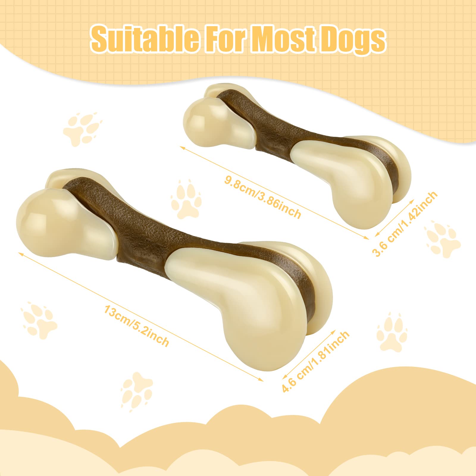 Sosation Dog Bones Toys for Aggressive Chewers, Nylon Beef Flavor, 2 Pack, Large & Small, Indestructible Teething Toys for Puppies
